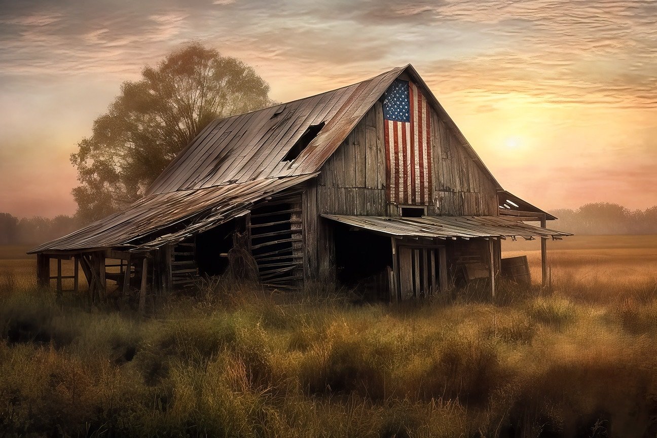 Glory Fades | Old Barn American Farmland Prints USA Farmhouse Decor Rustic Art Canvas Metal Wall