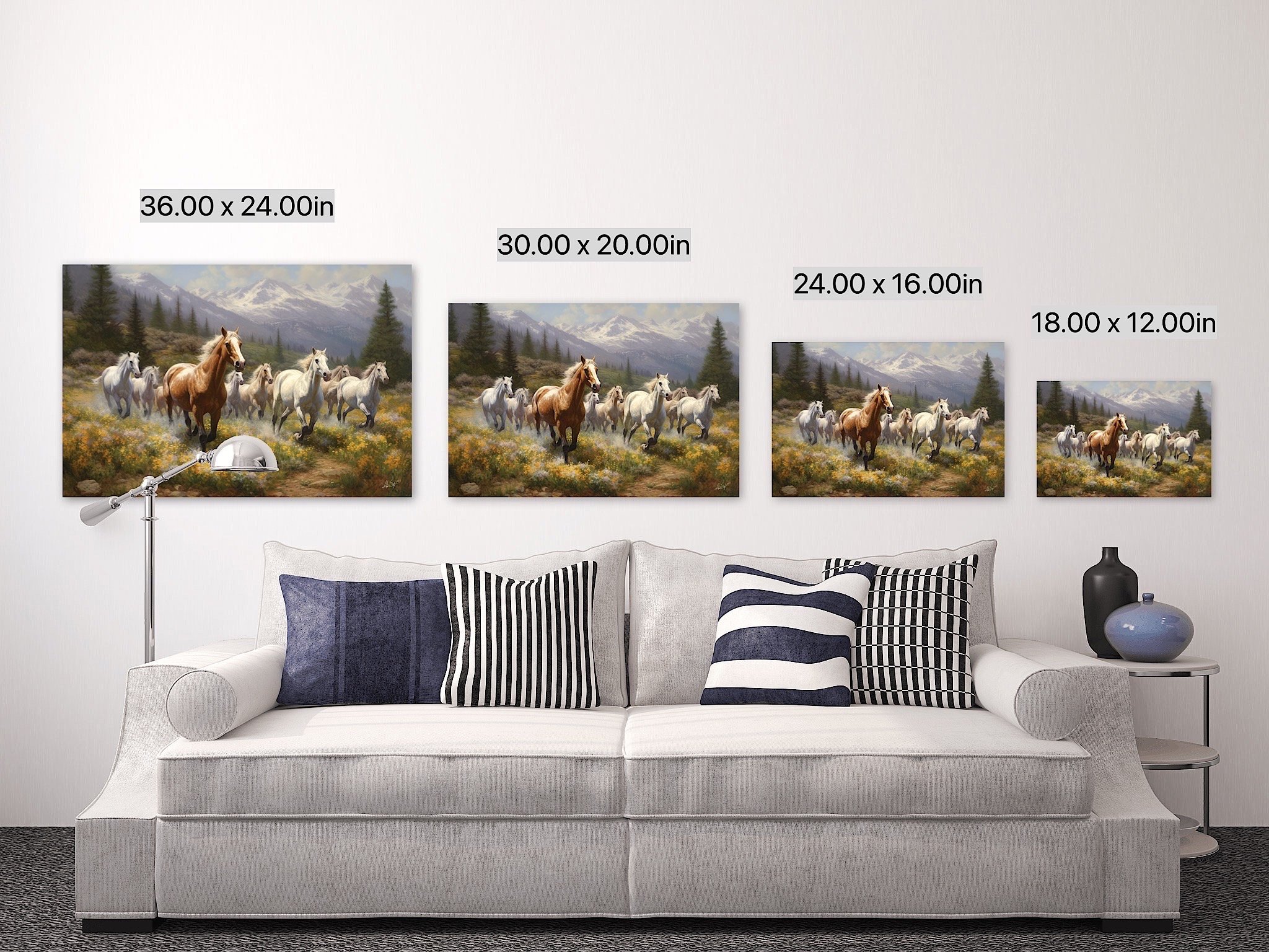 Free Roam | Horse Art Wild Painting Running Horses Floral Meadow Traditional Canvas Metal Wall Classic Home Decor