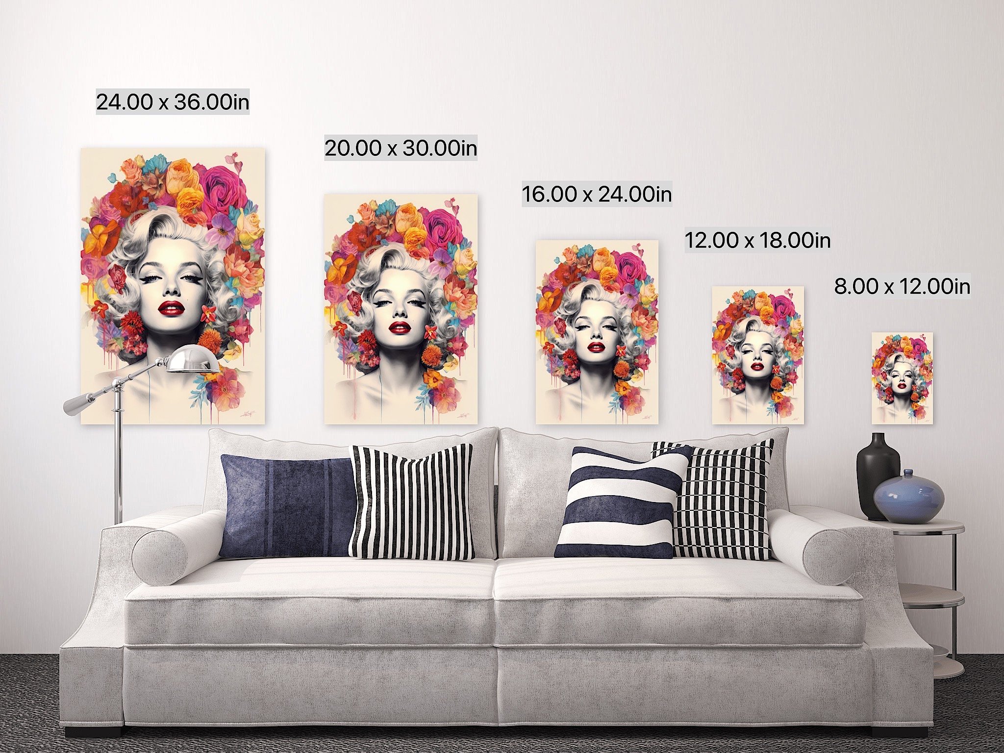 Floral Monroe | Marilyn Pop Art Golden Age Artwork Collectible Print Celebrity Canvas Metal Home Decor
