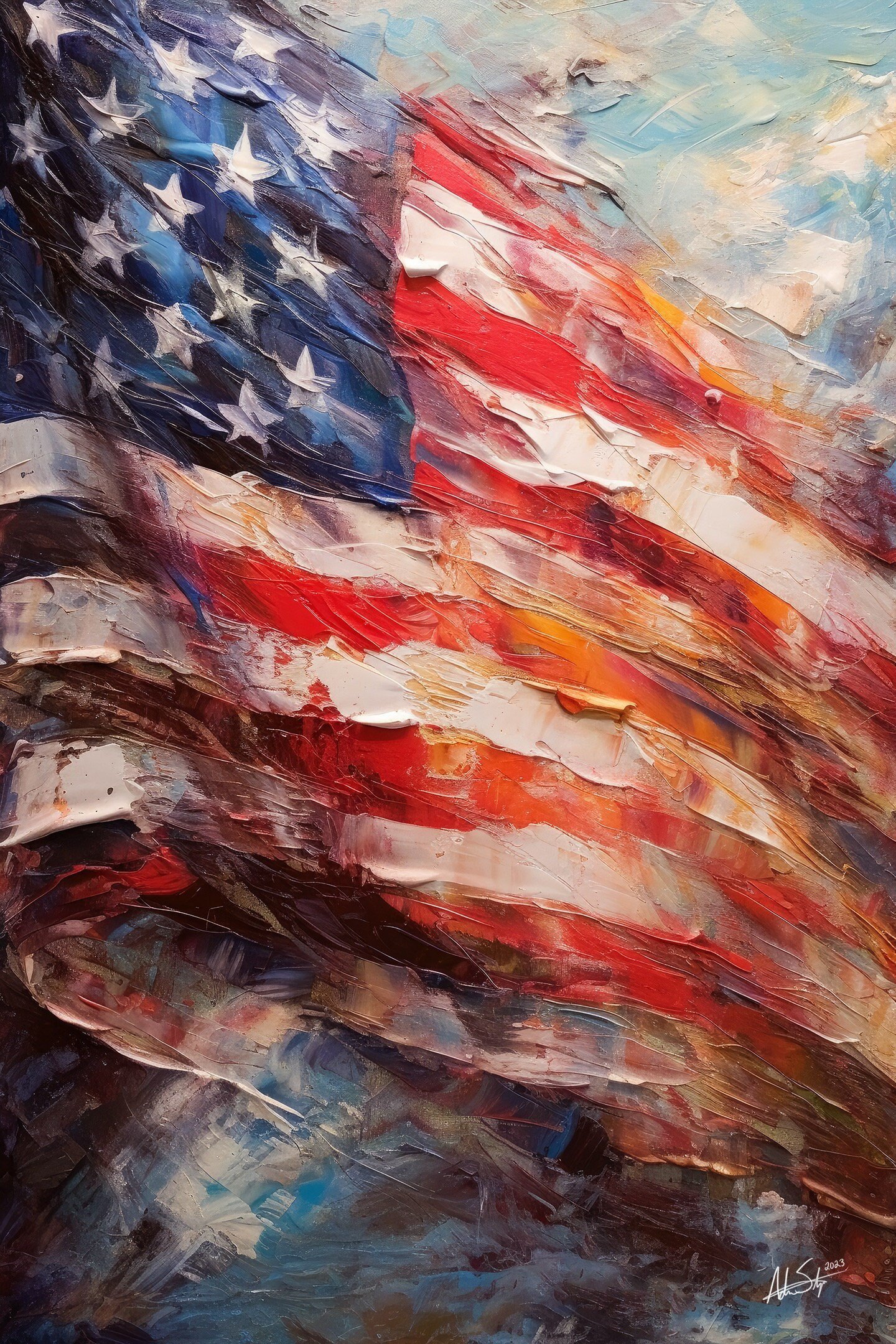 Freedom | America Wall Art USA Painting American Flag Palette Knife Impressionistic Modern Canvas Metal Prints Decor