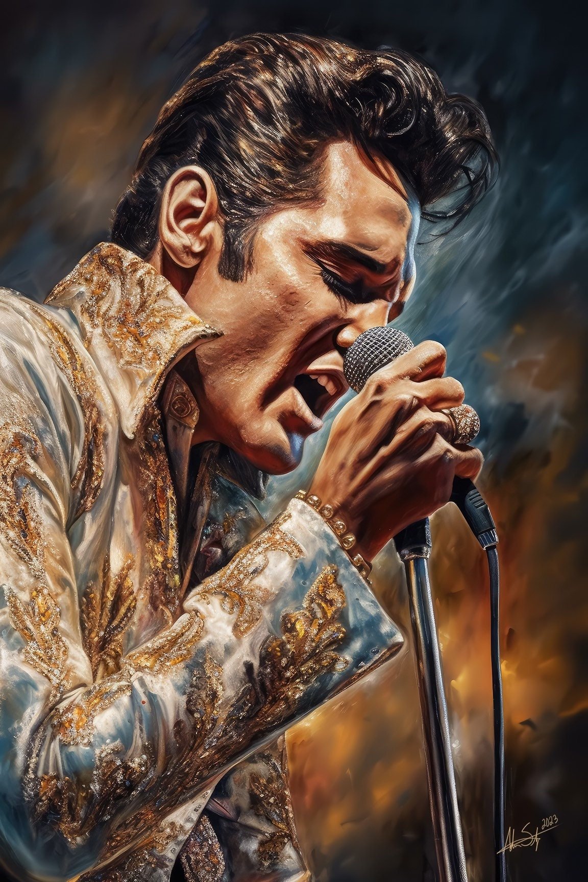 Burning Love | Elvis The King of Rock and Roll Digital Painting Aloha From Hawaii Wall Art Canvas Metal Prints Home Decor