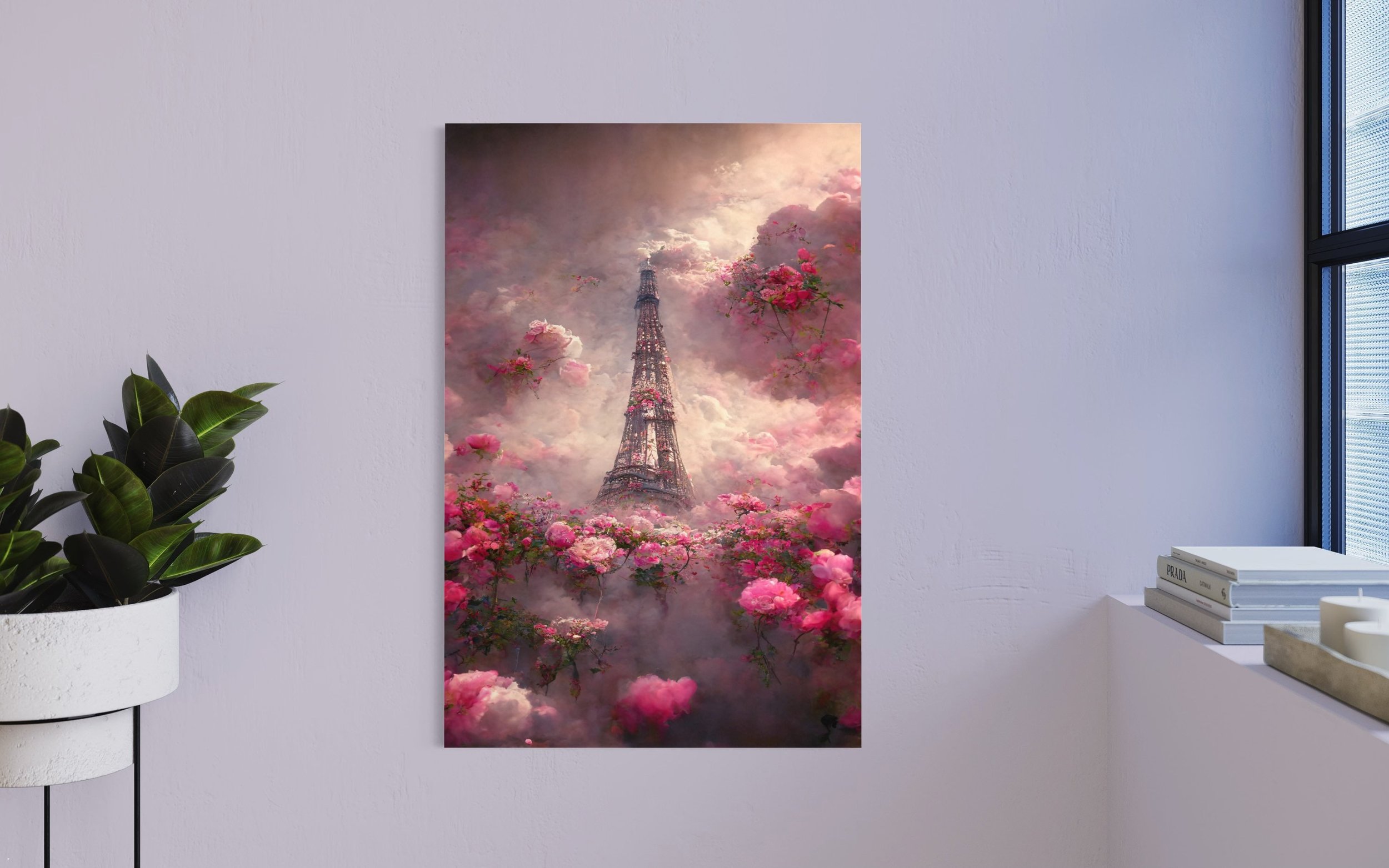 Eiffel Tower | Pink Flowers Paris Wall Art French Abstract Painting Canvas Prints Metal Photography Home Office Decor