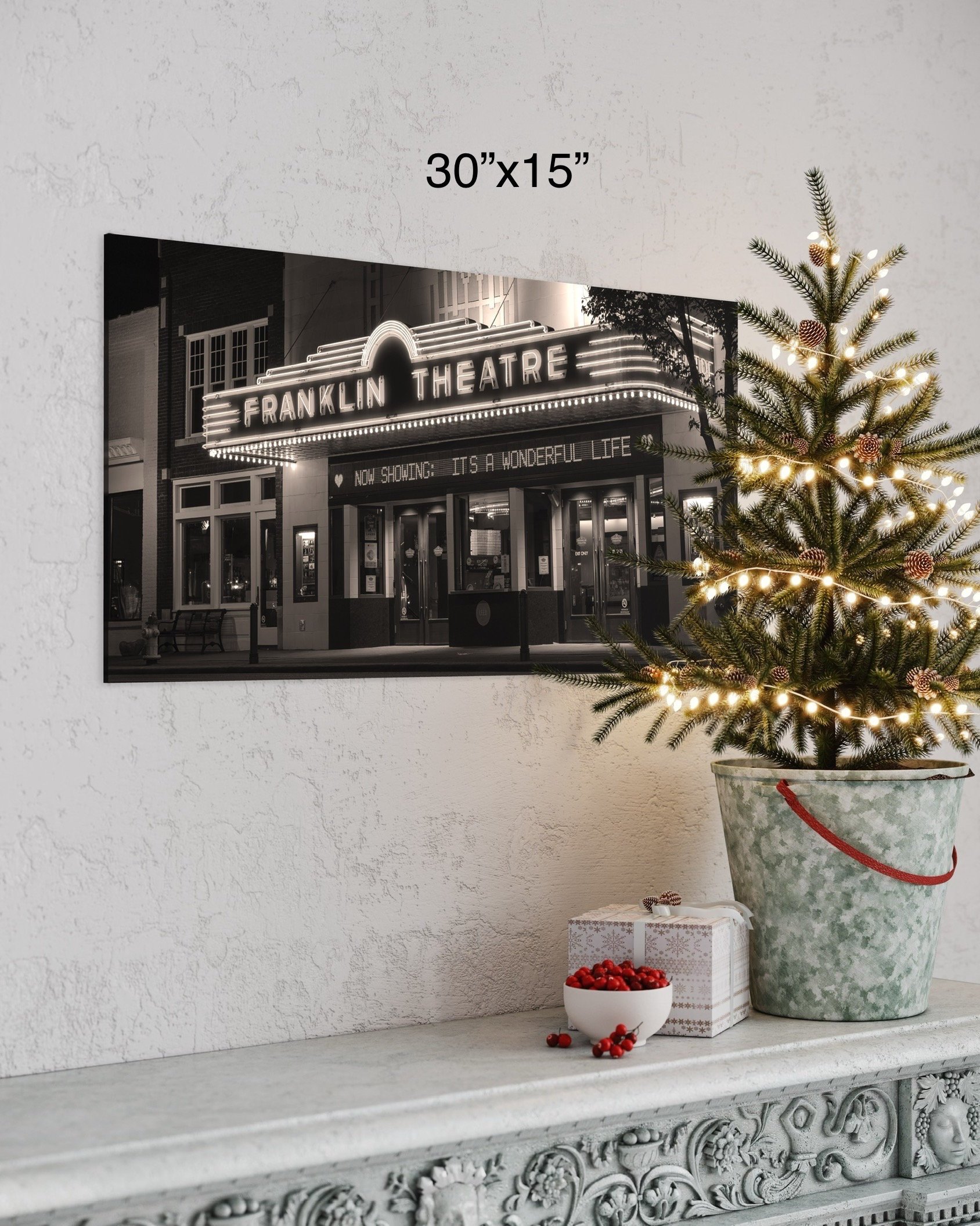 Franklin Theatre | It’s a Wonderful Life Tennessee Wall Art Christmas Edition Classic Movie Canvas Metal Photography Prints
