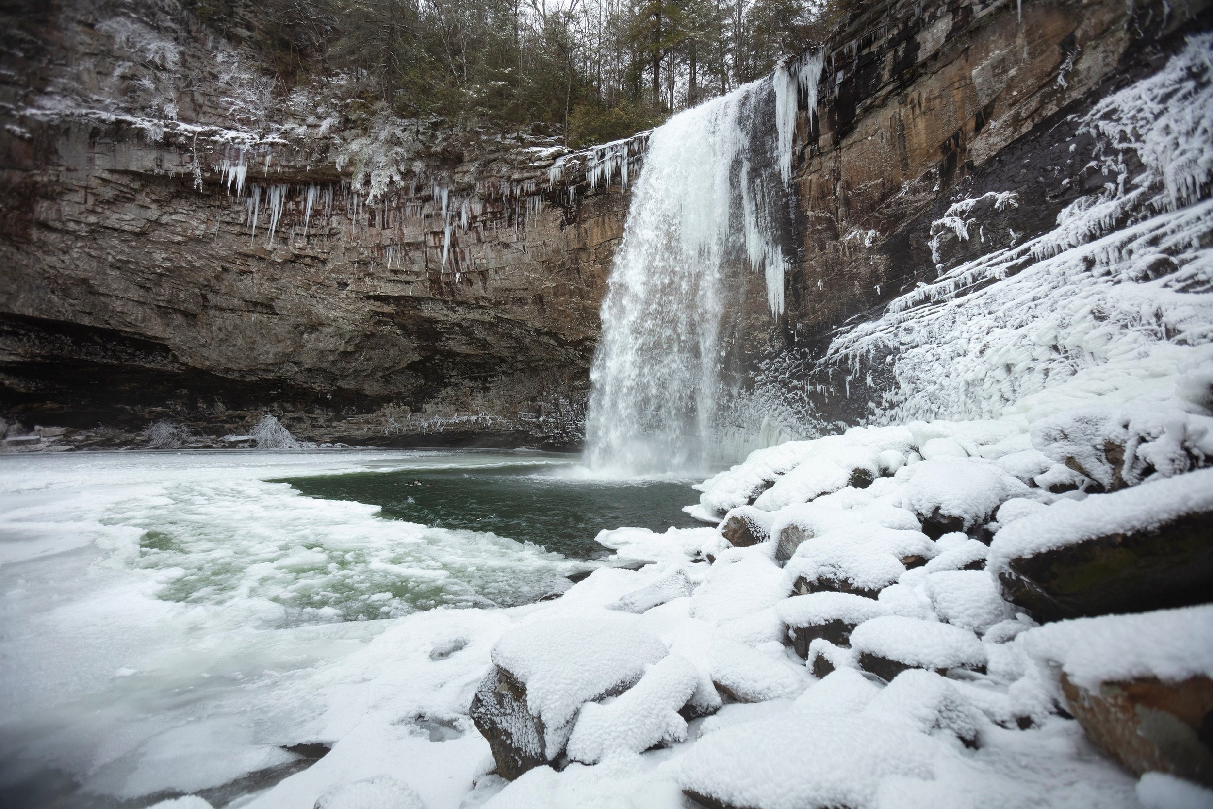 Winter Foster Falls | Chattanooga Tennessee South Cumberland State Park Landscape Photography Canvas Metal Prints Waterfall