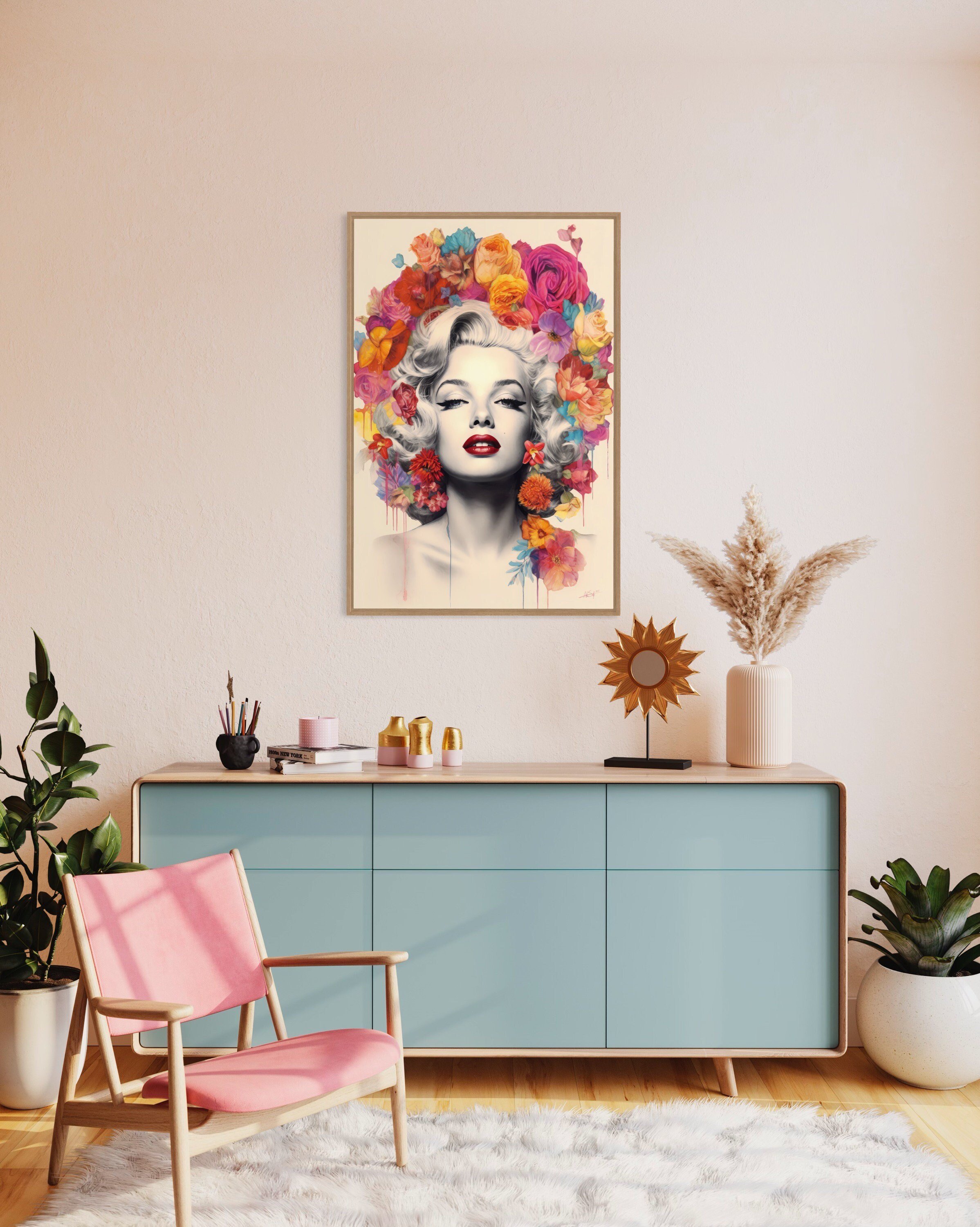 Floral Monroe | Marilyn Pop Art Golden Age Artwork Collectible Print Celebrity Canvas Metal Home Decor