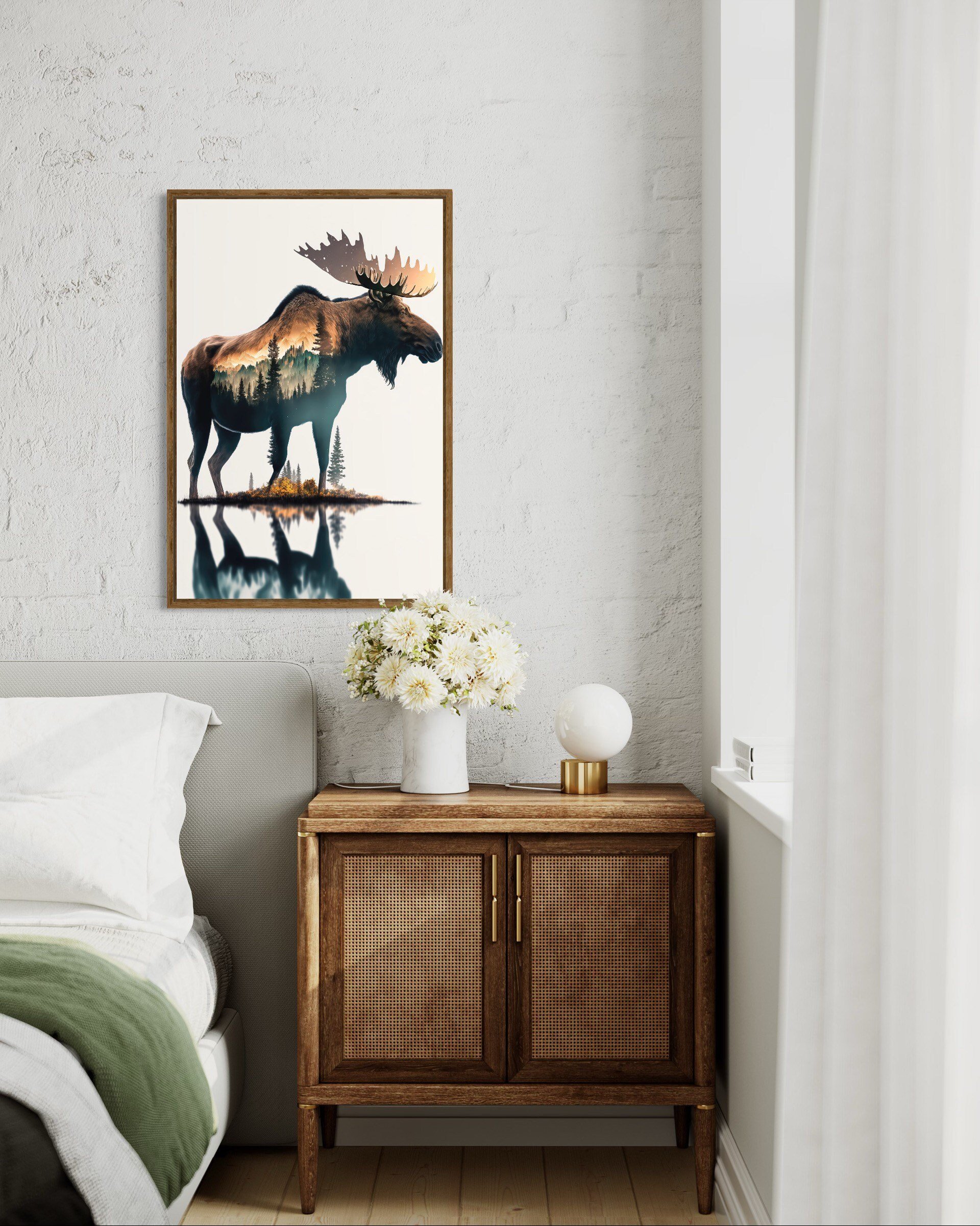 Wandering Moose | Double Exposure Art Nature Decor Modern Wall Canvas Prints Metal Painting Cabin