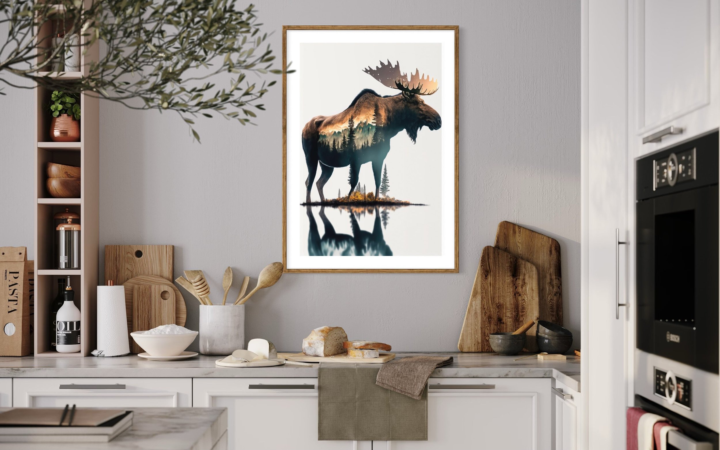 Wandering Moose | Double Exposure Art Nature Decor Modern Wall Canvas Prints Metal Painting Cabin
