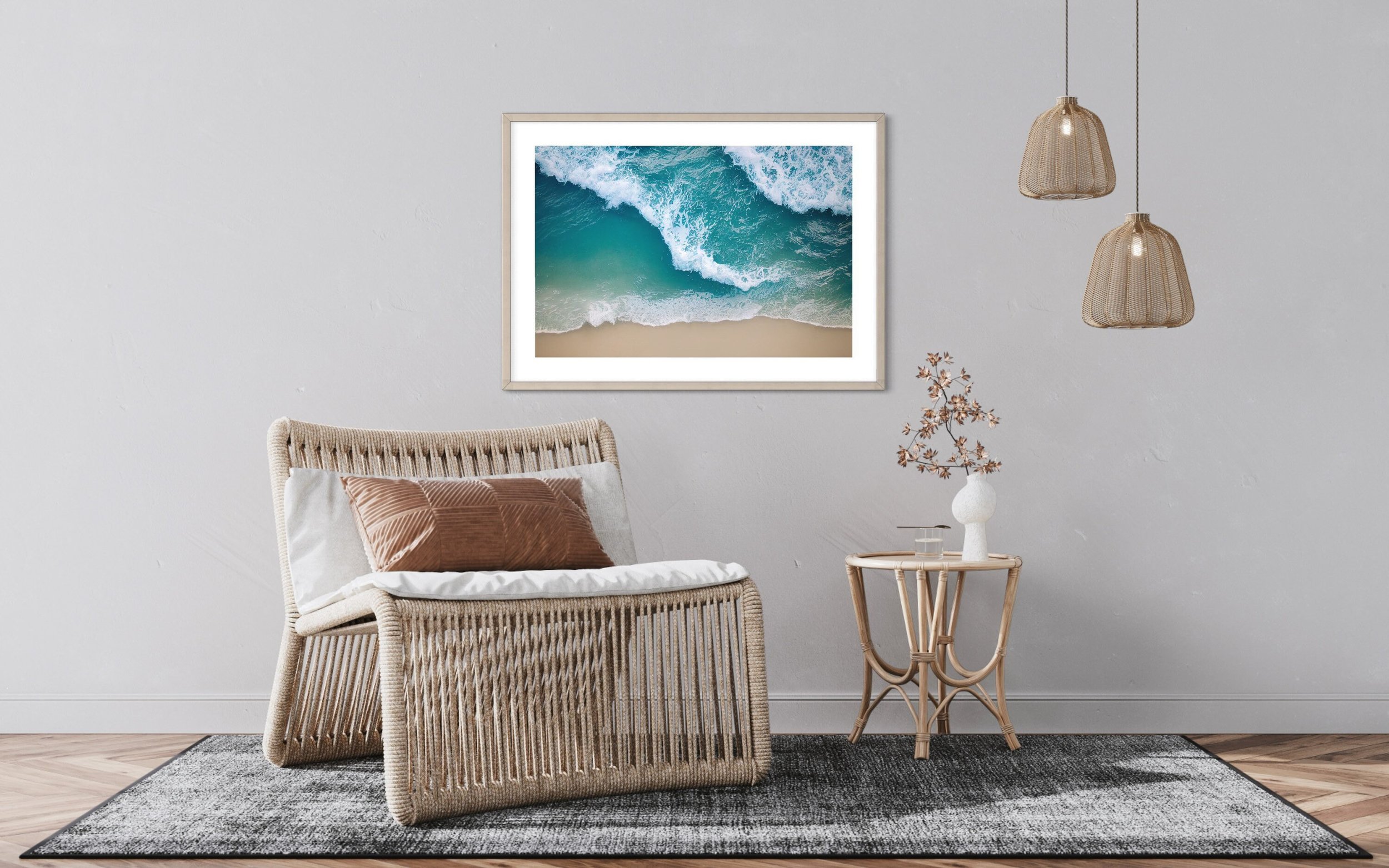 Shoreline Aerial | Ocean Waves Beach Wall Art Photograph Sand Canvas Prints Metal Home and Office Decor