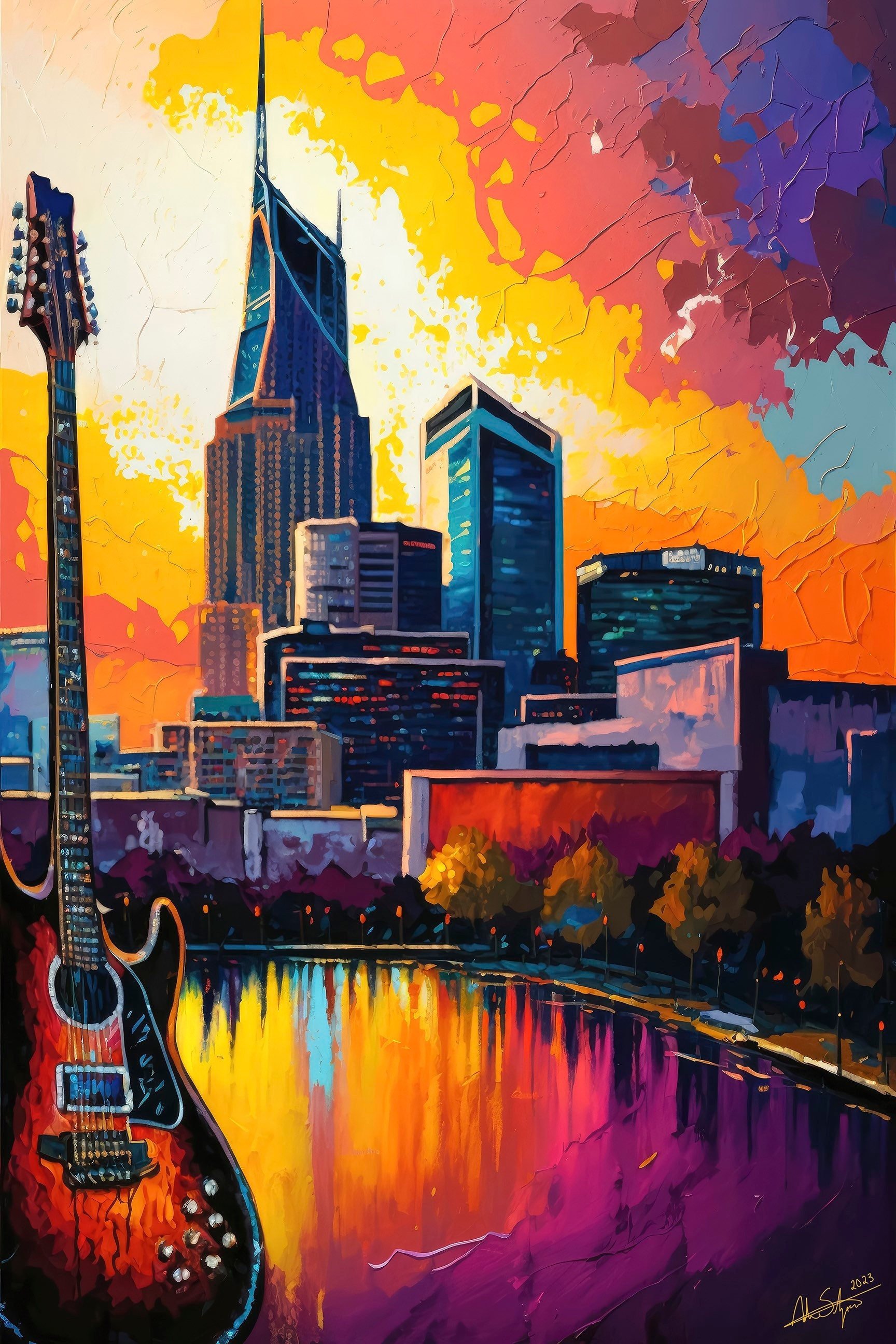 Music City Rhythm | Nashville Painting Wall Art Impressionism Modern Canvas Metal Prints Tennessee Home Deco