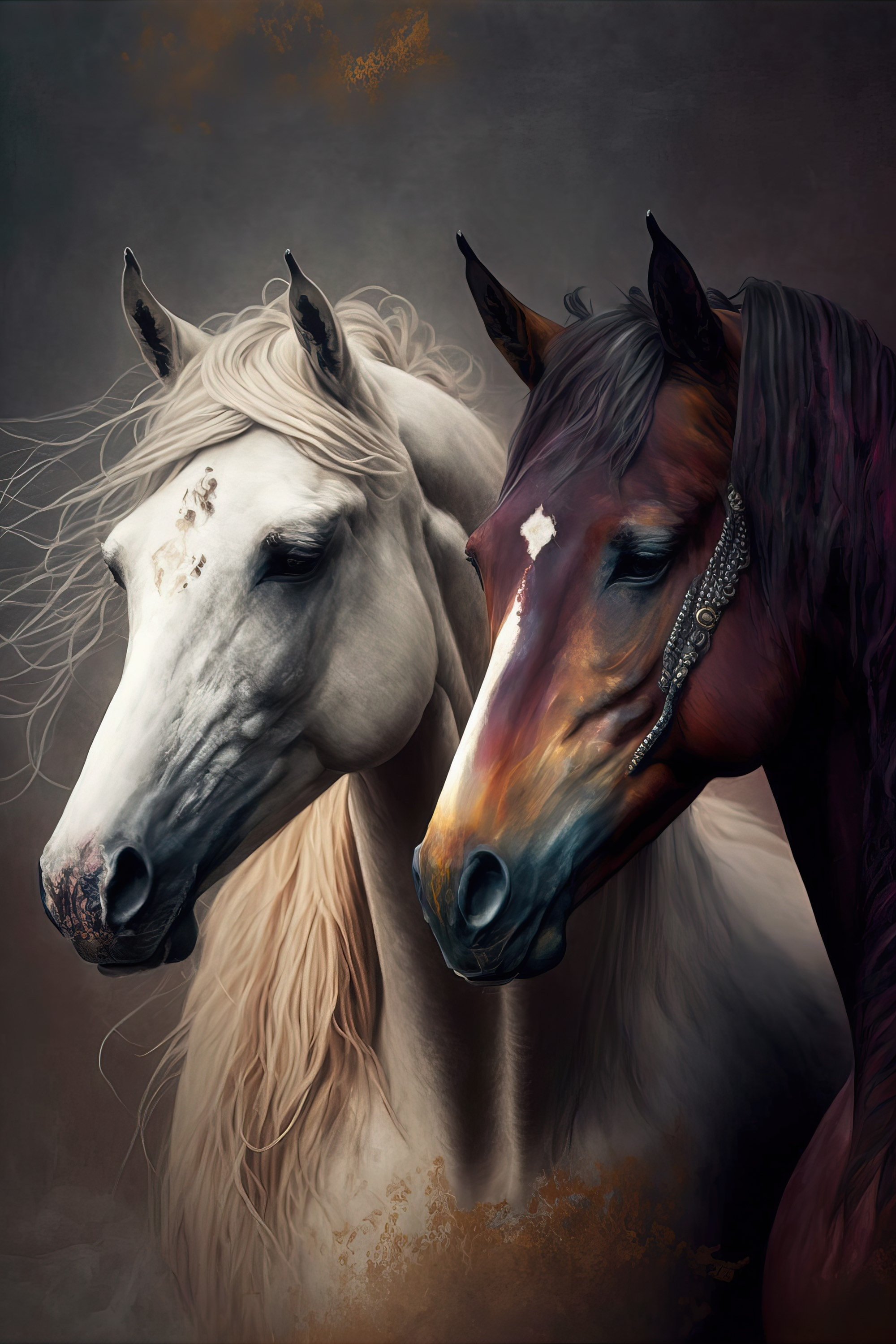 Still Stallions | Horse Painting Boho Deco Romantic Art Modern Wall Canvas Prints Metal Work