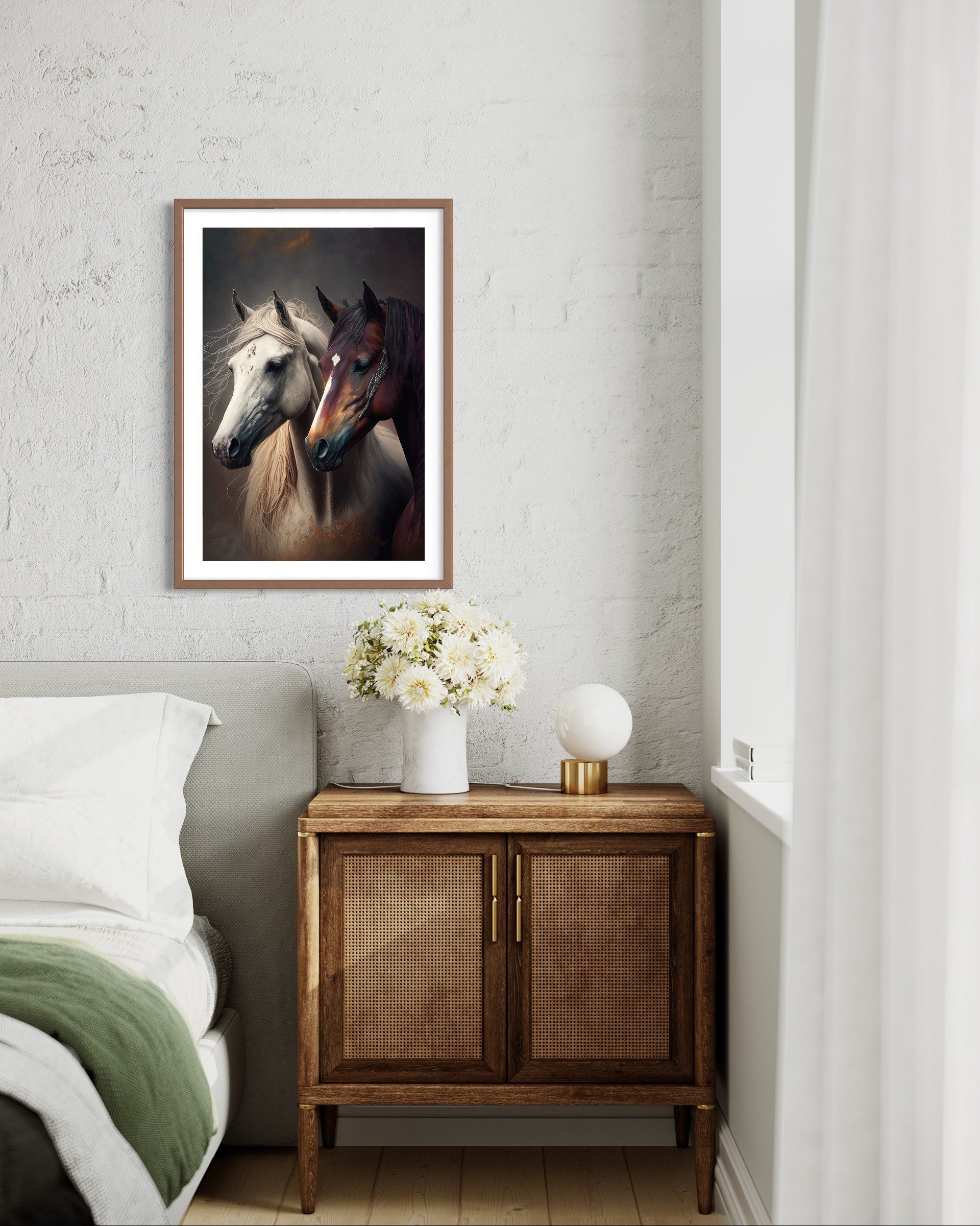 Still Stallions | Horse Painting Boho Deco Romantic Art Modern Wall Canvas Prints Metal Work
