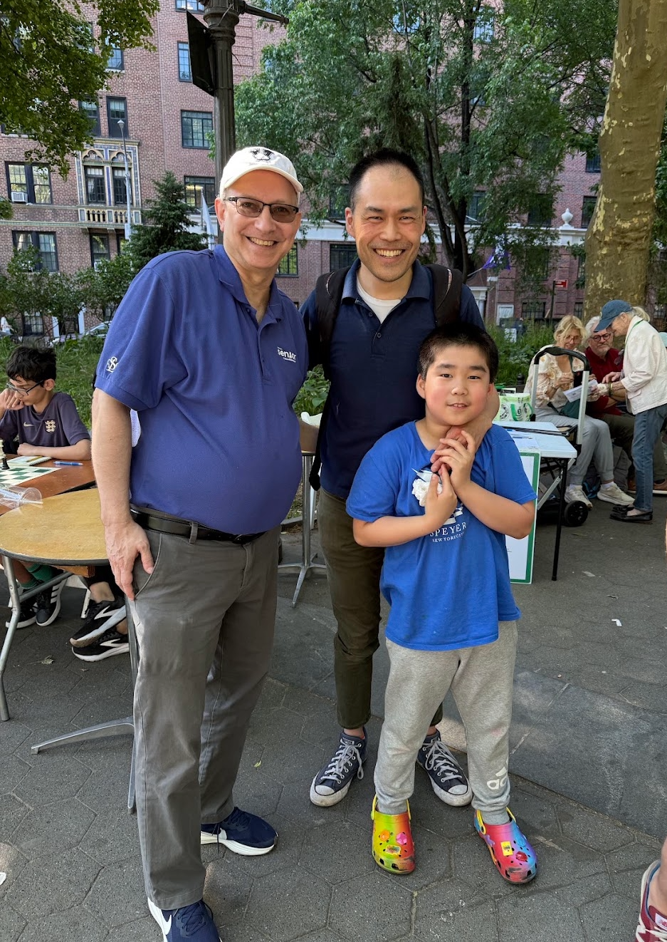 Grandmaster Joel Benjamin and rock star, father-son duo Weiji Ma with Yitian Zhou-Ma.
