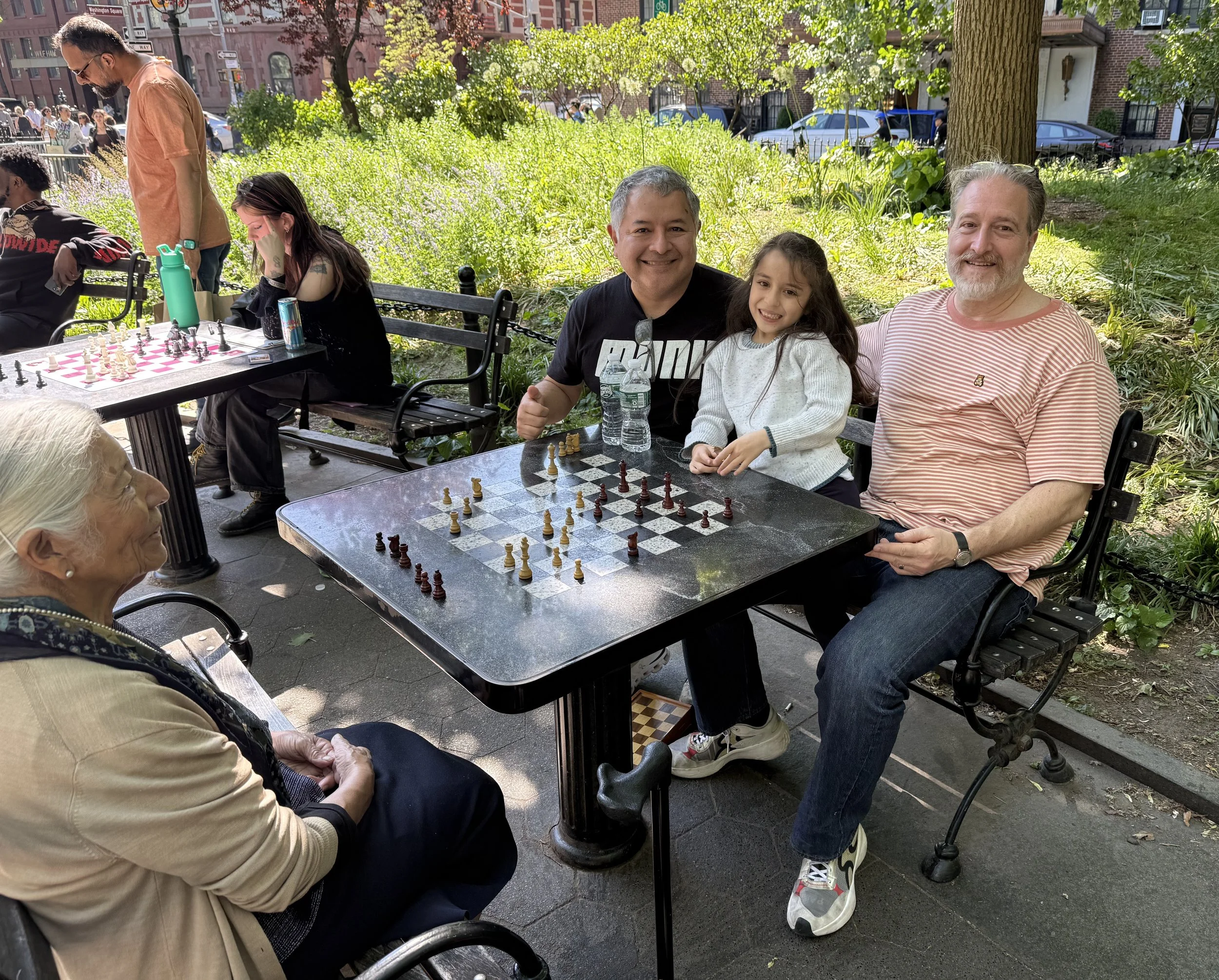 People on the waitlist really do get to play! This girl (second from the right) was a last-minute entry and played as her grandmother, (far left) father (center left) and uncle (right) cheered her on