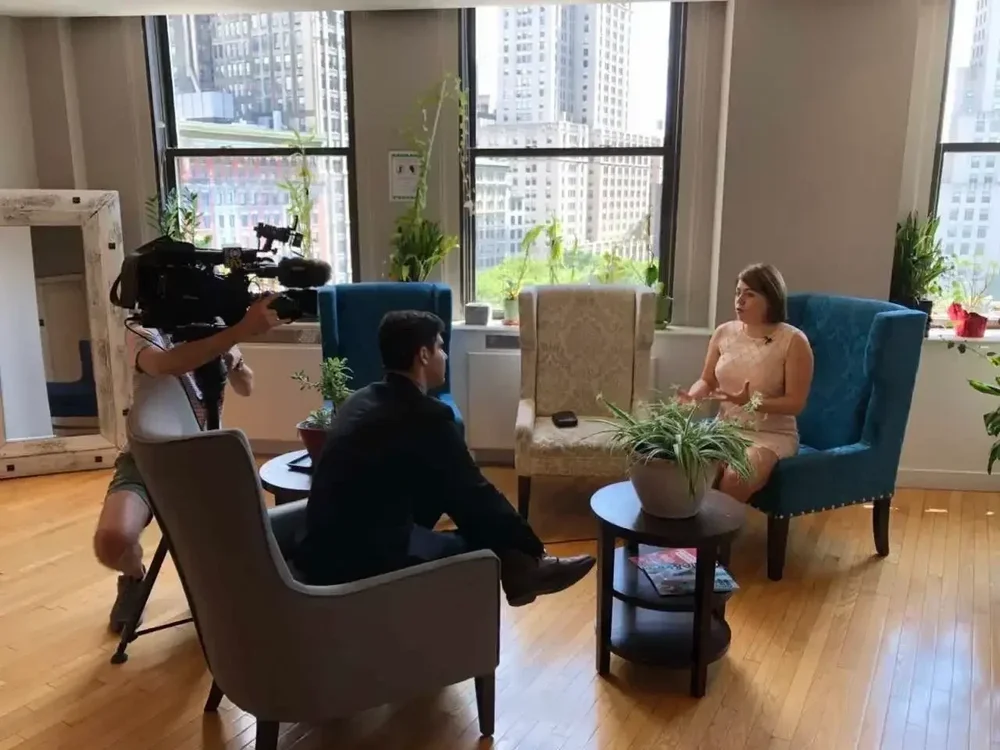 Executive coach Irina Popa-Erwin in the CBS New York studio