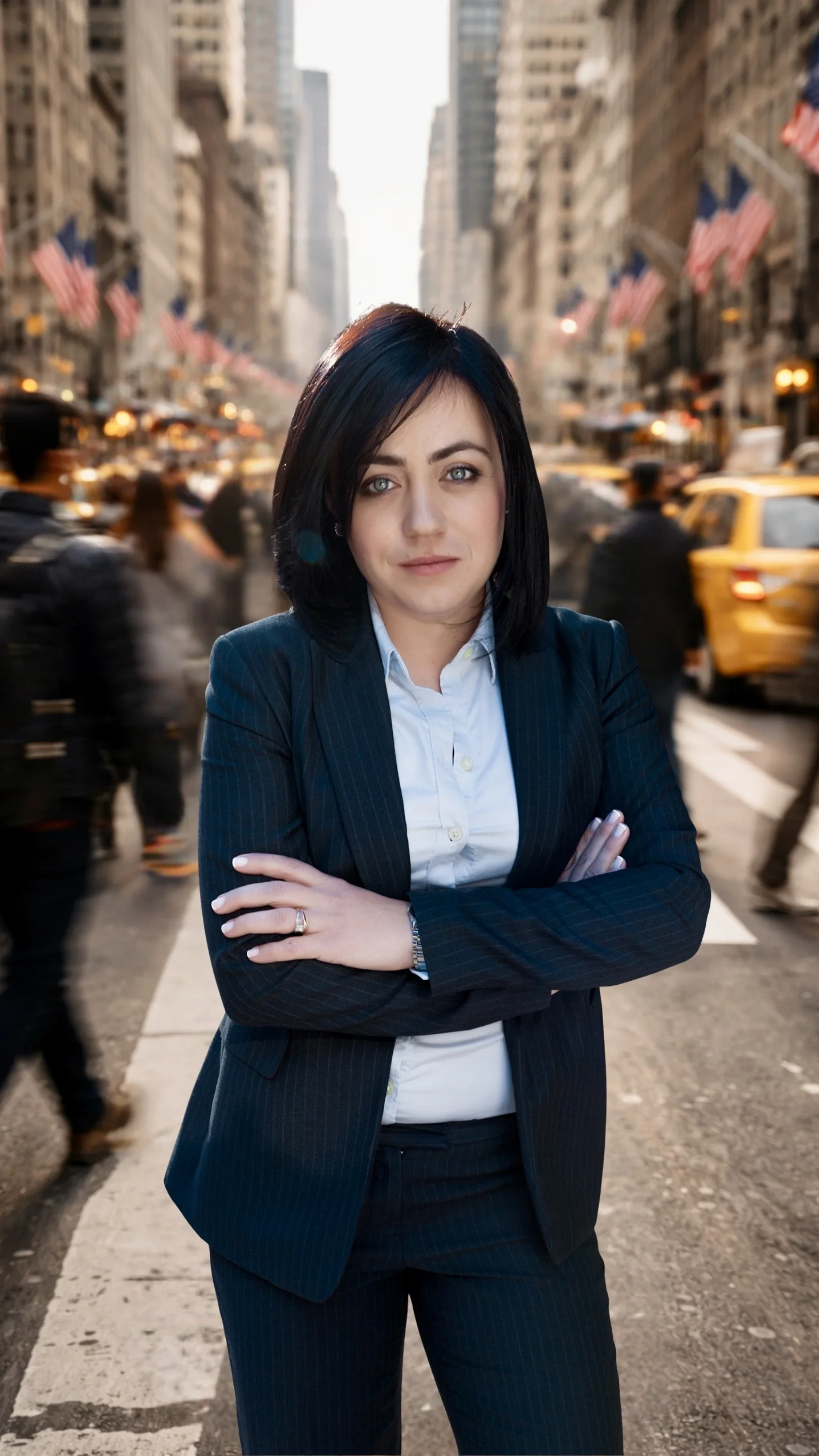 Irina Popa-Erwin, Elite Life and Executive Coach standing in the heart of New York City.