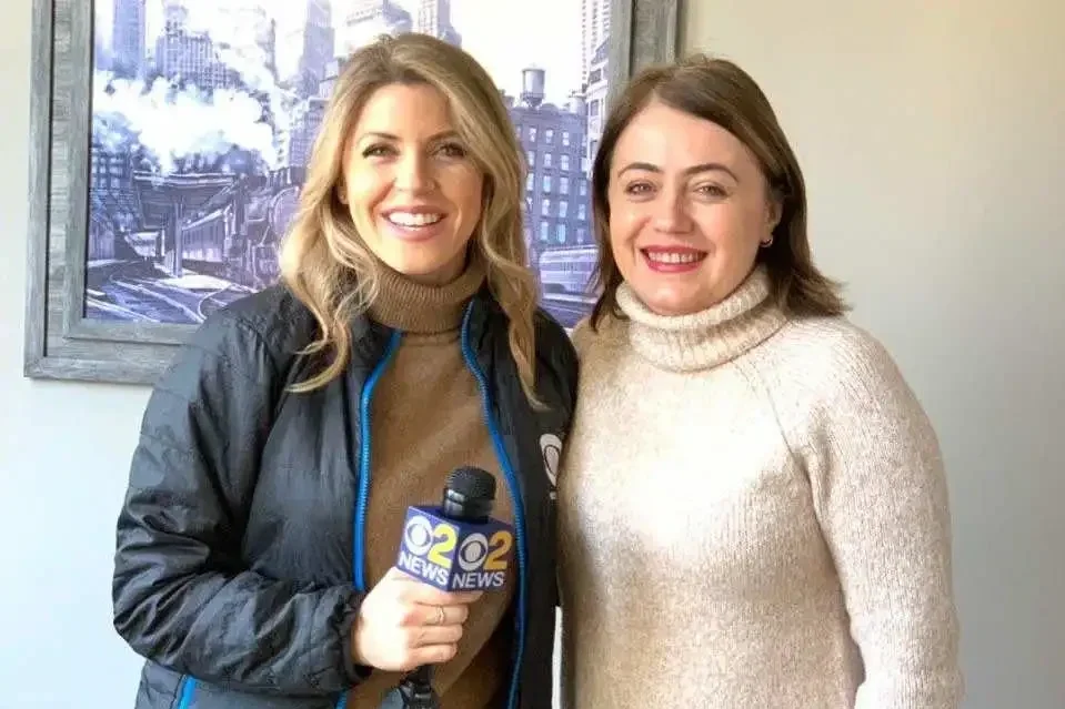 Irina Popa-Erwin, NYC Life and Leadership Coach, in a field interview with CBS New York reporter Natalie Duddridge regarding career success strategies.