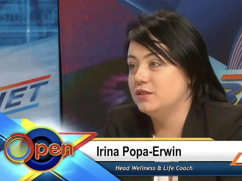 Life coach Irina Popa-Erwin during a BronxNet television interview in New York City