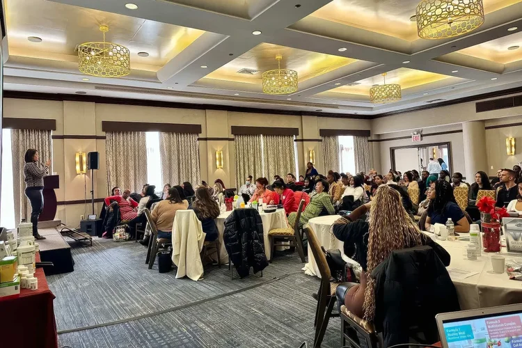 Irina Popa-Erwin speaking about executive leadership in New York City