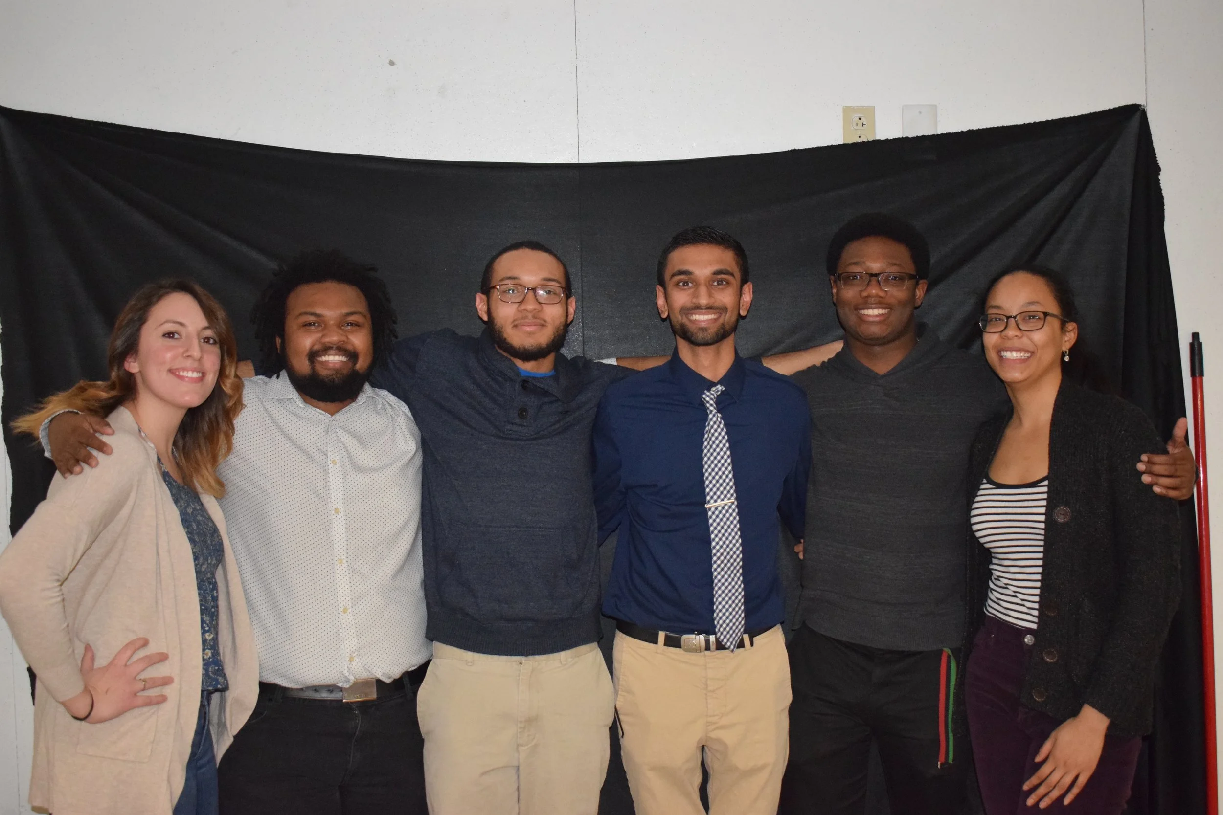 Current NOMAS office ( From Left to Right ): Michelle Morsicato - Secretary, Neil Daniel - Co-President , Ben Finkley - Presidential Advisor , Vrajesh Patel - Treasurer, Adonijah Campbell - Co-President , and Sachia Chin Loy - Historian