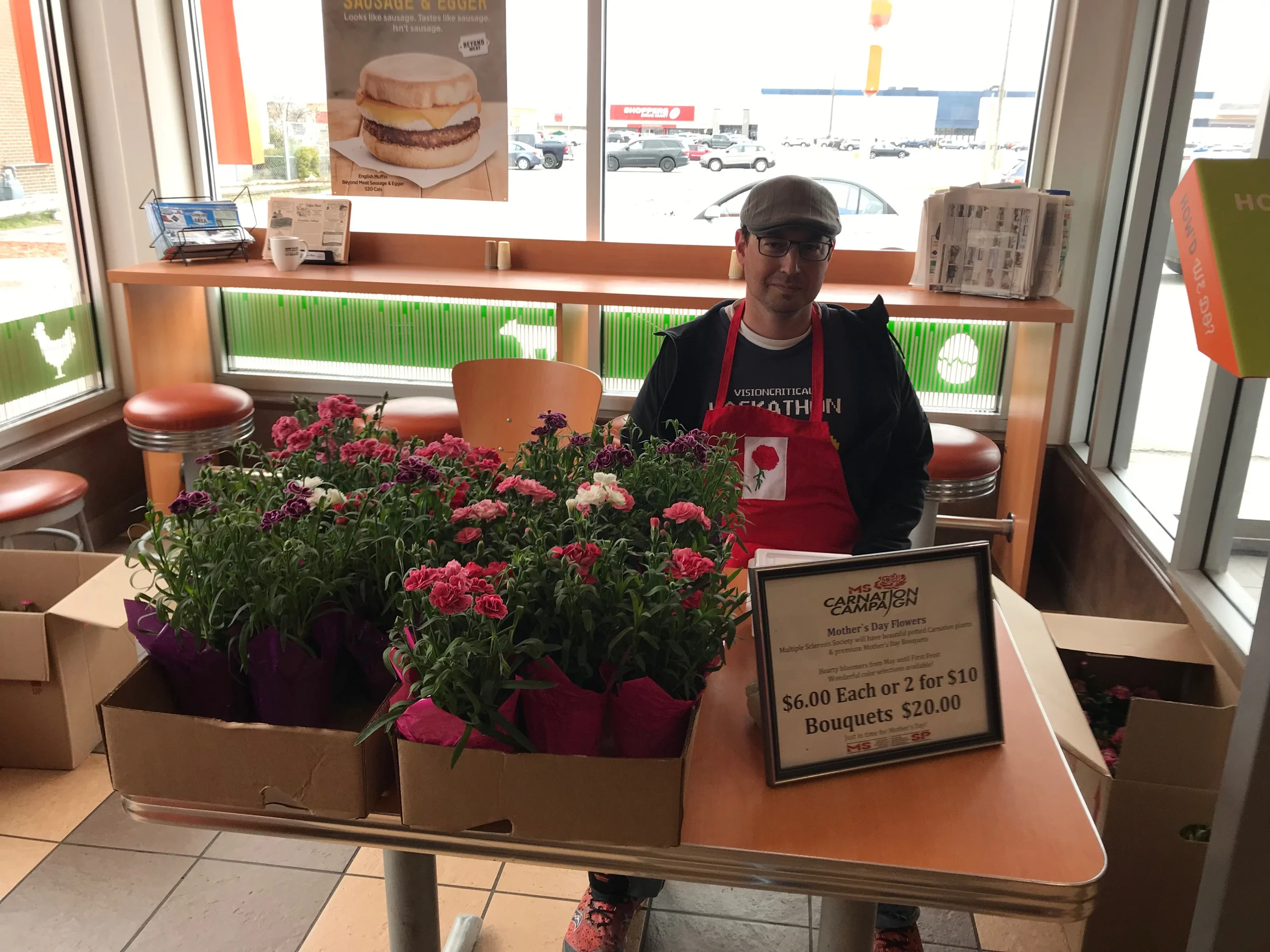 Carnations for Mother’s Day sales to raise funds for the MS Society. 