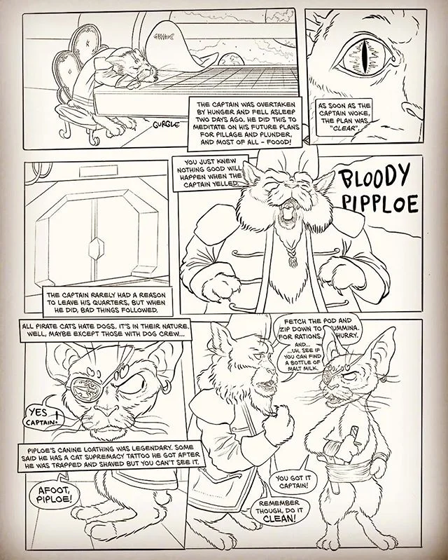 Second page of Space Pirate Neko. Bloody Piploe... #scp #spn #space #pirate #neko #comics #inked #illustration #spacepirateneko #drawing #ink