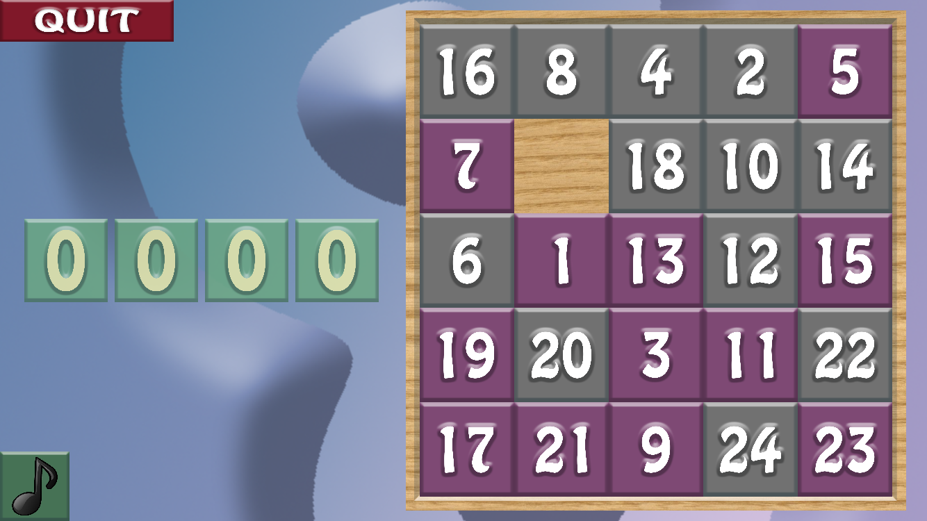 X Puzzle gameplay at 5x5 tiles.
