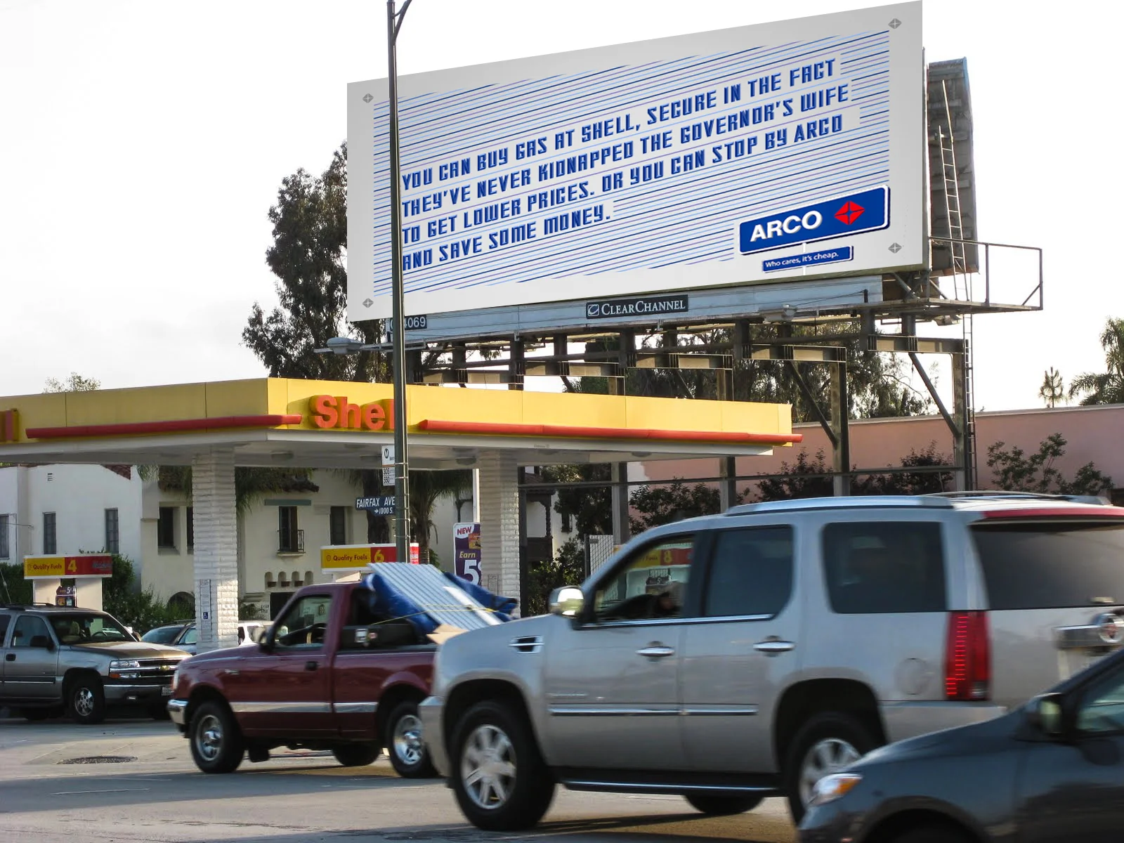 Longer billboards would be placed near competitors' stations to be read while customers were pumping their gas. 