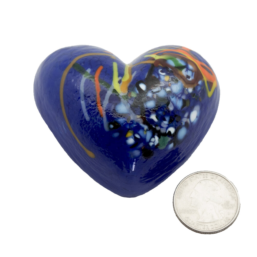 Lapis Blue Thinking of You. Solid Sculpted Cast Glass Heart. — dehanna  jones