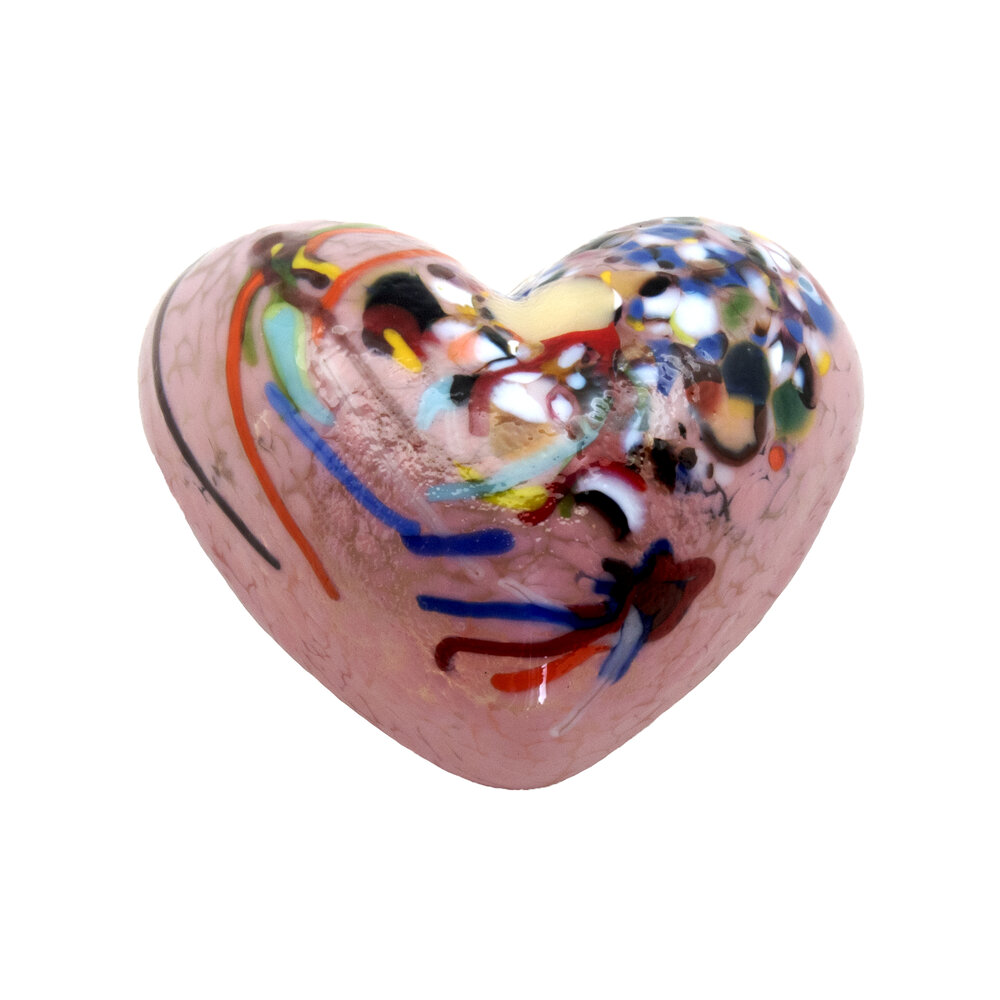 Pink Thinking of You. Solid Sculpted Cast Glass Heart — dehanna jones