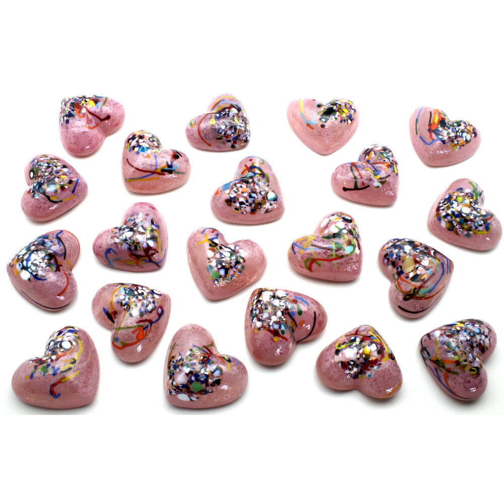 1 Small Pink Glass Hearts - 1 DZ