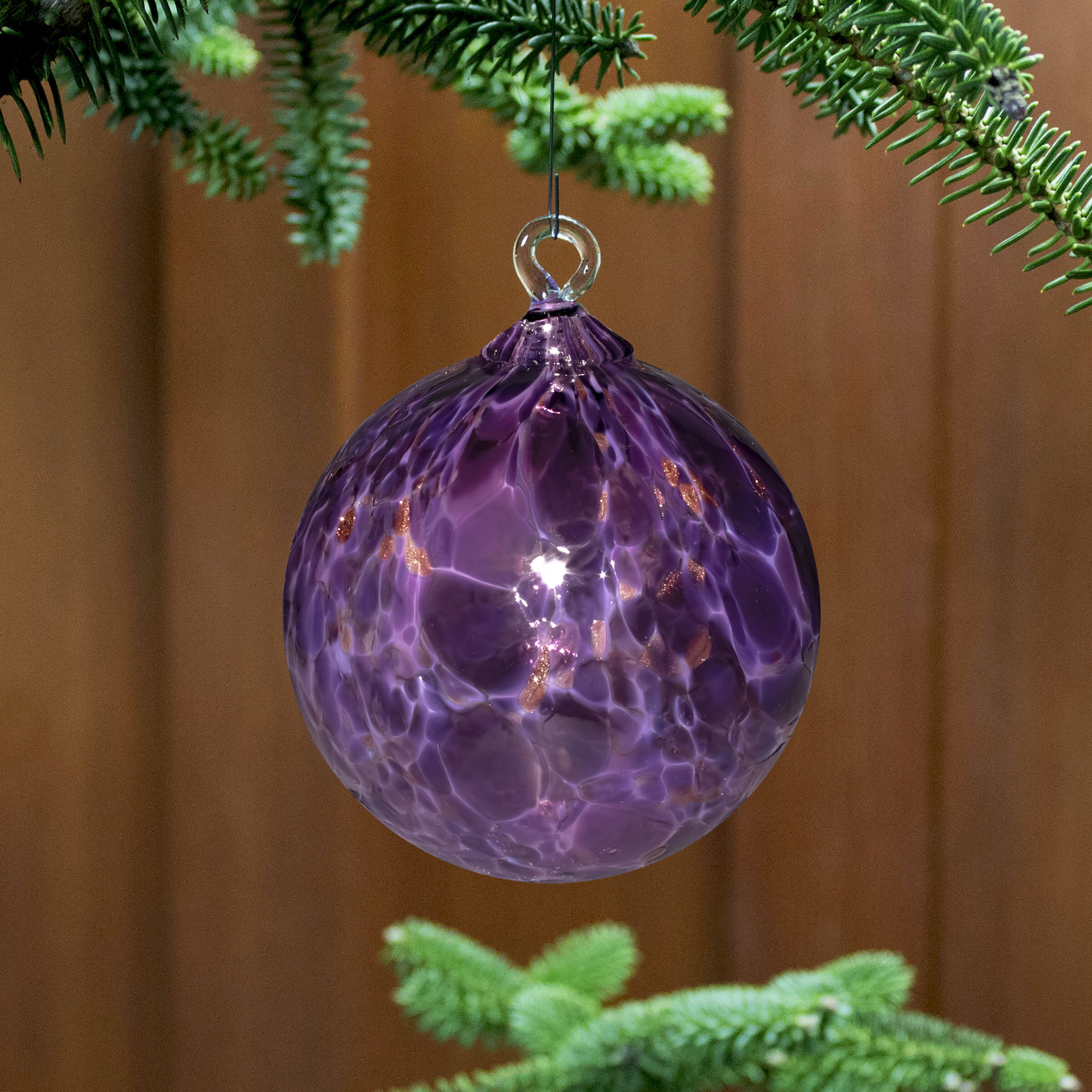 Purple Floral Glass Suncatcher Figural Christmas Ornament 