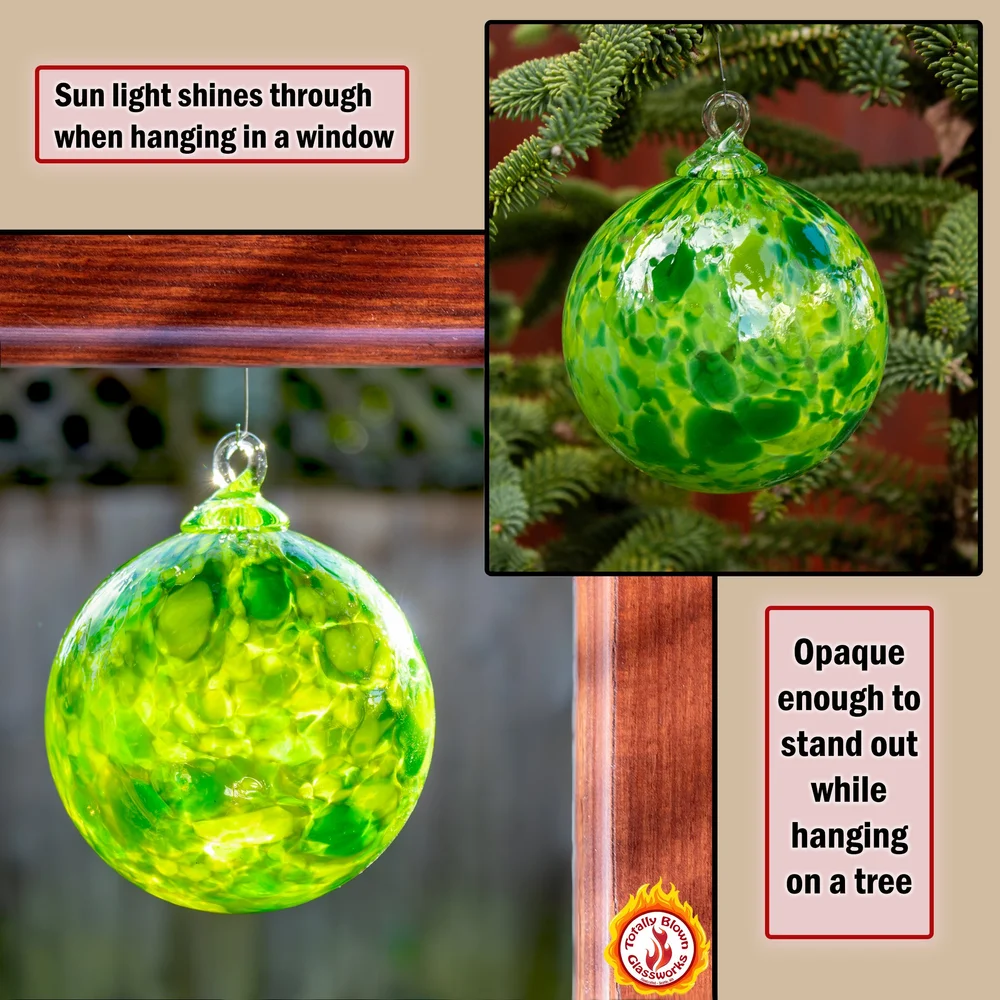 Handblown Glass Witch Ball - 4" Diameter Green & Aqua Hanging Decor (WB28) 9 thumbnail image