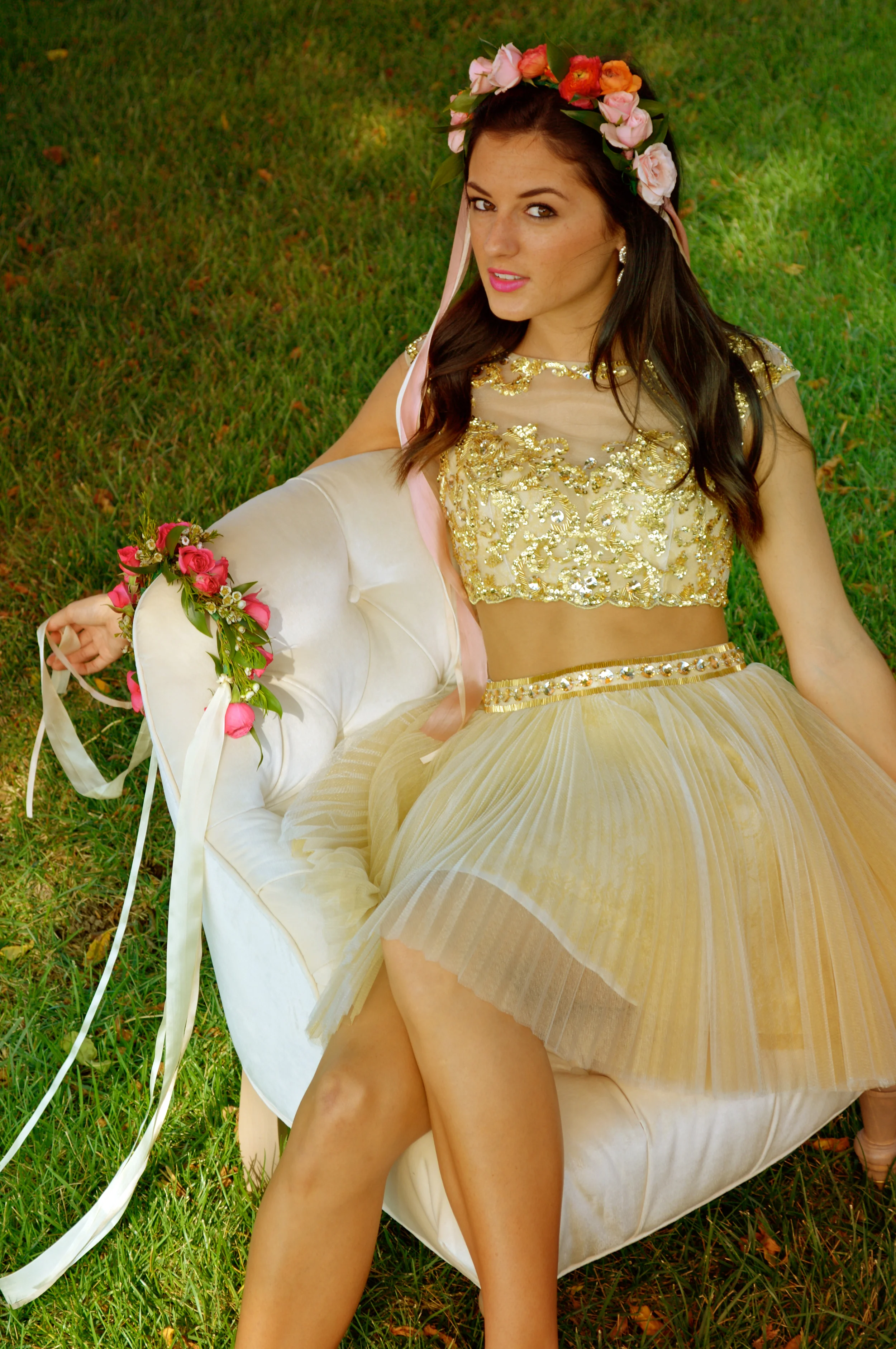 Sherri Hill dress available in store at Tesori. Floral crown available upon ordering at Pigmint. (Call 444.0404 to order.)