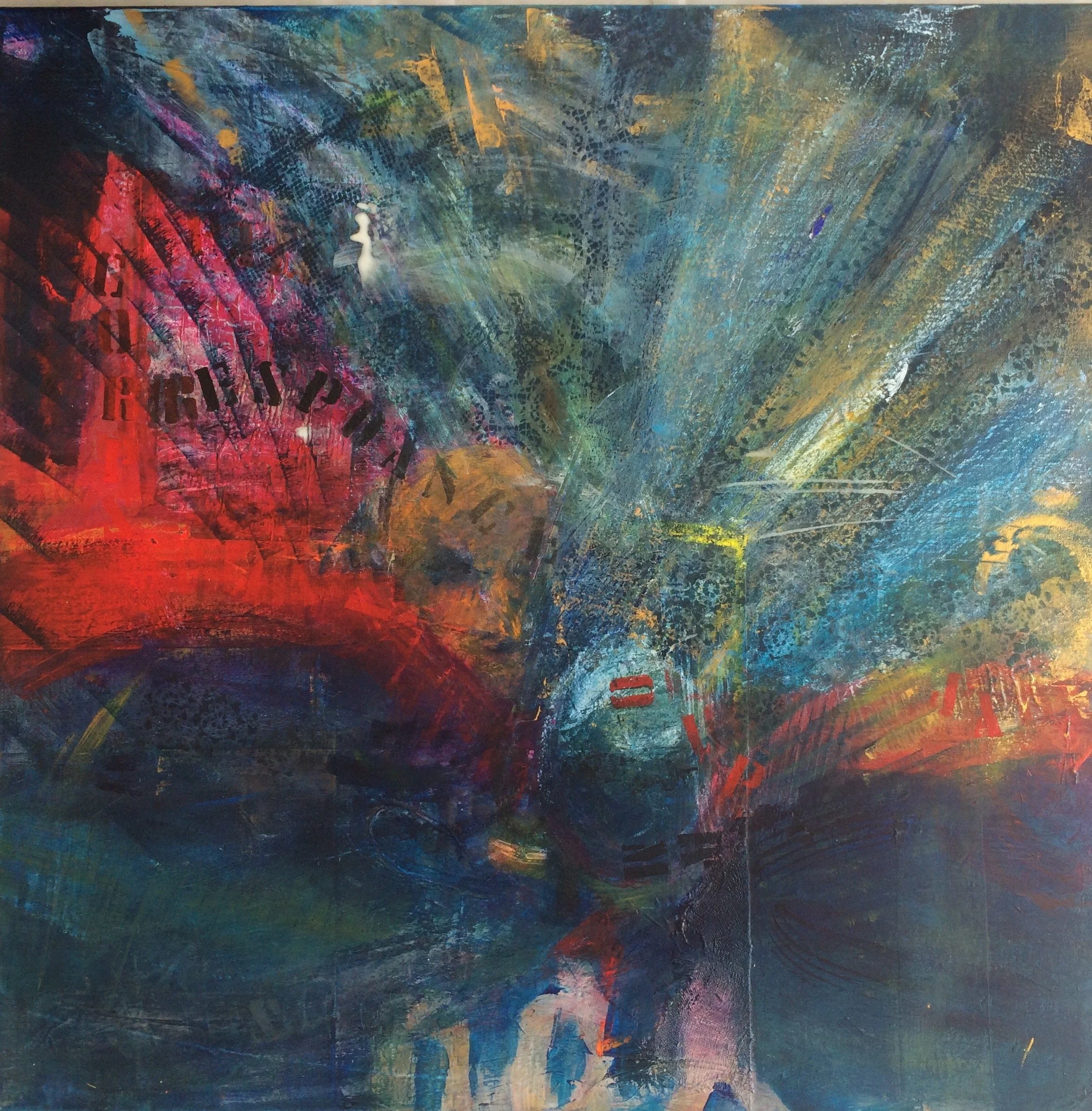 "Apesanteur" -80x80cm-Acrylique, collages et impression sur toile