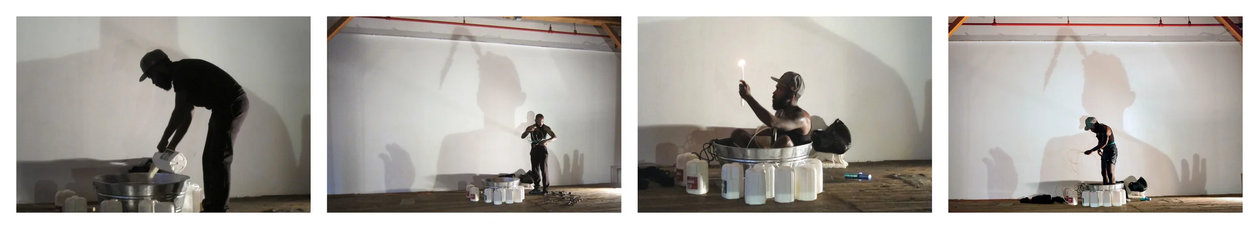 Derrick Adams, I Am The Milky Way The Truth And The Life (Nauman) , 2011-2013. Digital photograph. 24 in. x 36 in. each, Edition of 3. From Communicating with Shadows , performance and photo series.