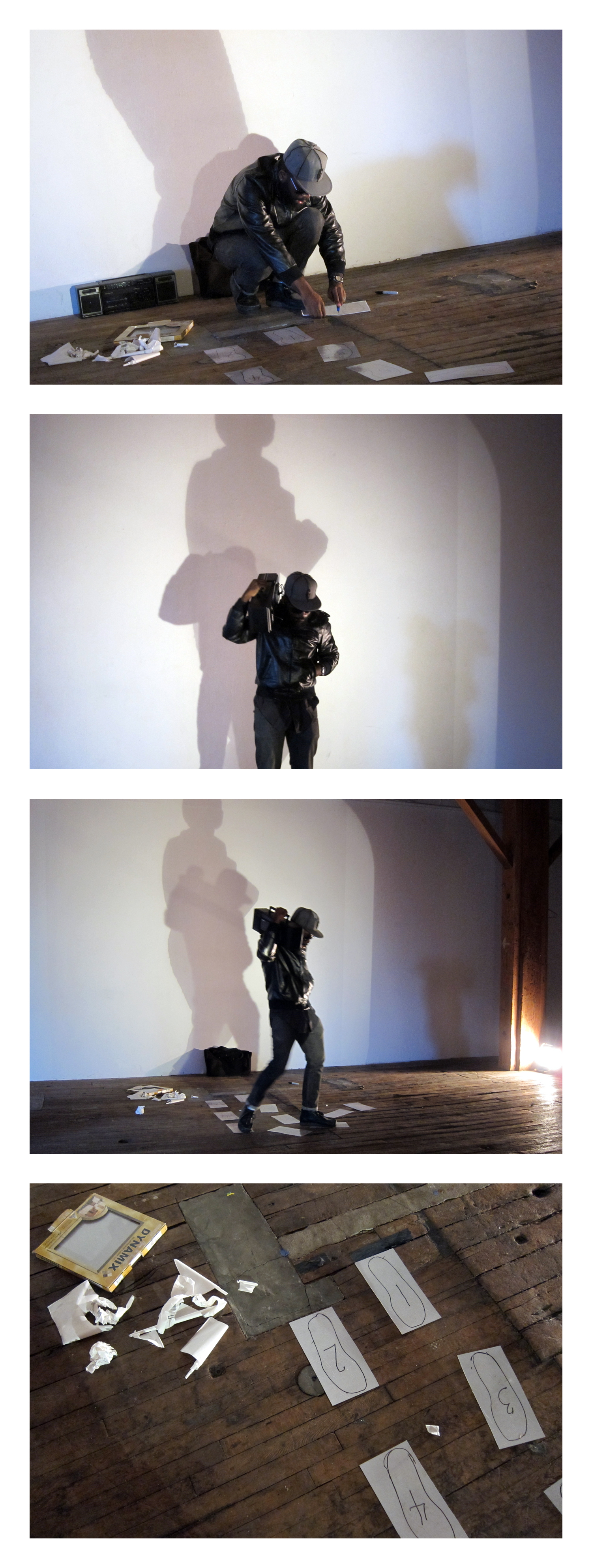 Derrick Adams, One Nation Under a Groove of Instruction (Piper), 2011 -2013. Digital photograph. 24 in. x 36 in. each, Edition of 3. From Communicating with Shadows , performance and photo series