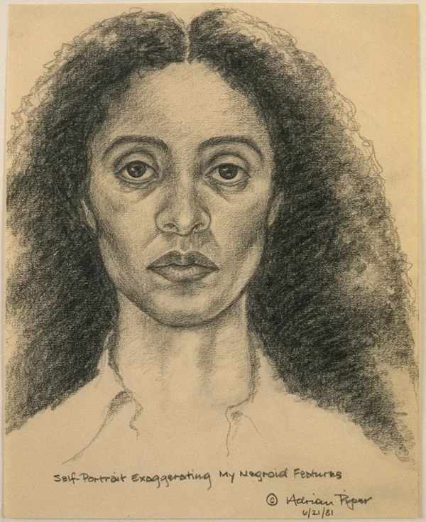 Adrian Piper, Self-Portrait Exaggerating My Negroid Features , 1981. Pencil on paper, 10 × 8 inches. © Adrian Piper Research Archive Foundation Berlin.