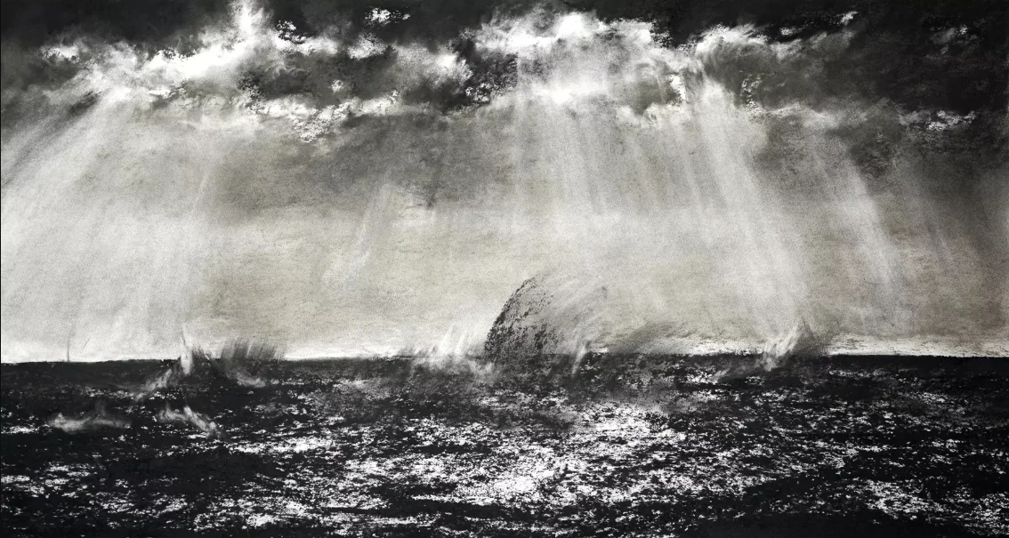 Phoebe Boswell, I Hear My Voice Clear, Here Between Things , 2018, Charcoal and Pastel on Paper, 48.0 in x 27.3 in (121.9 cm x 69.3 cm)