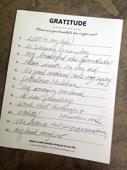 I created a little pad of Gratitude sheets that I keep on my desk. It's a great prompt for me to make a list every day.