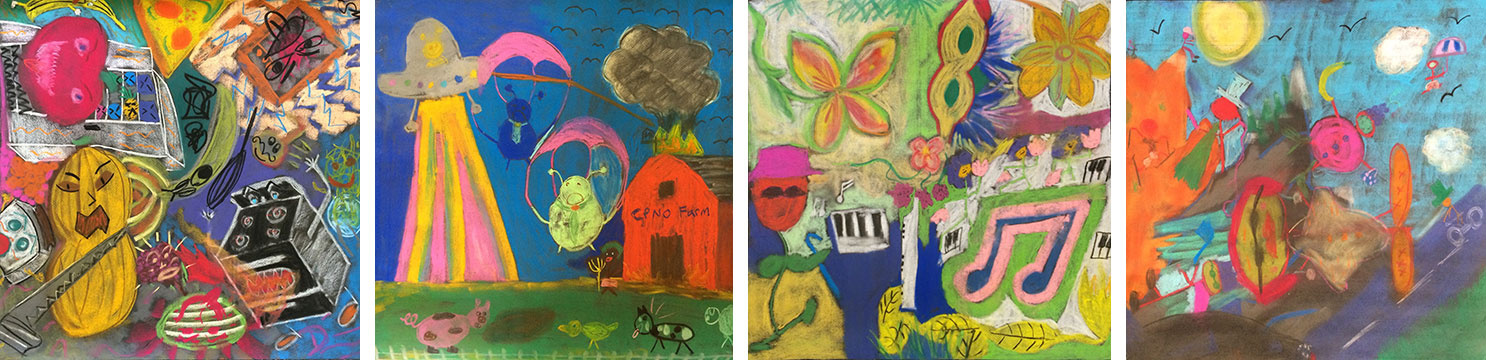 Here is the final "group Art" that was created by teams of four. Each was based on a whacky prompt.