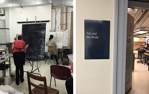 Some of my talented classmates at work in our painting studio; the studio where my Book arts class is taught.