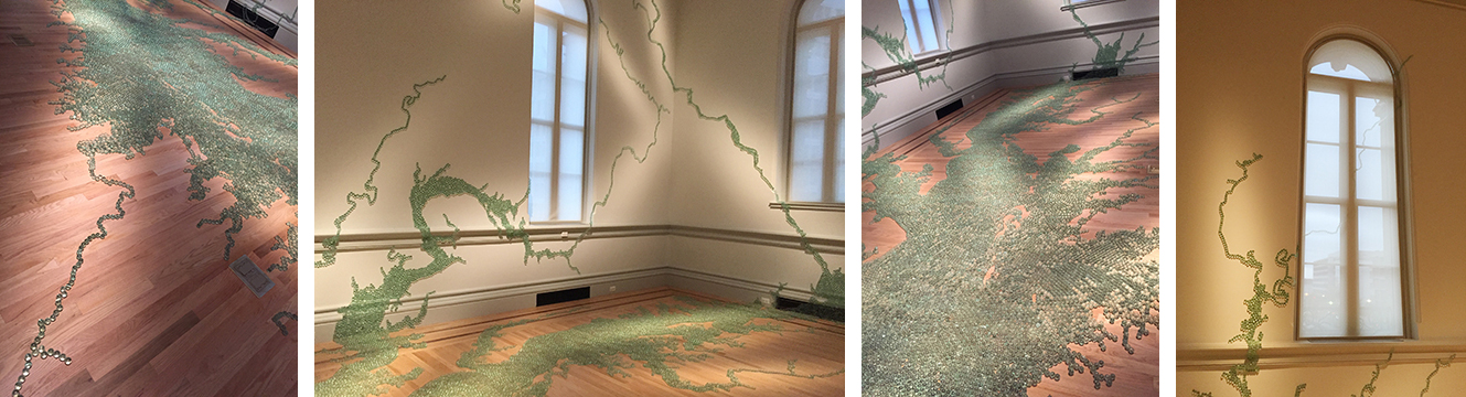”Folding the Chesapeake” was created by Maya Lin, using marbles to shape rivers, fields, canyons and mountains in this gallery. IT is exquisite.