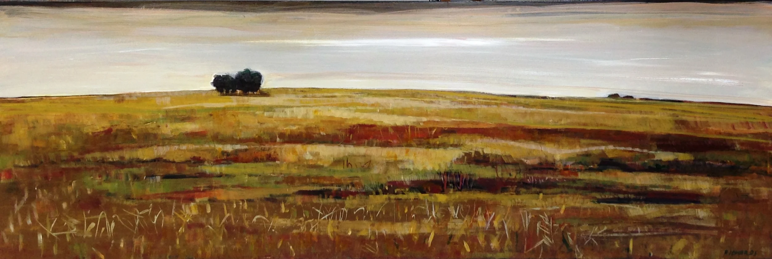 Lori Richards, Warm Fields (After the Harvest) , Acrylic on Panel, 16" x 48"