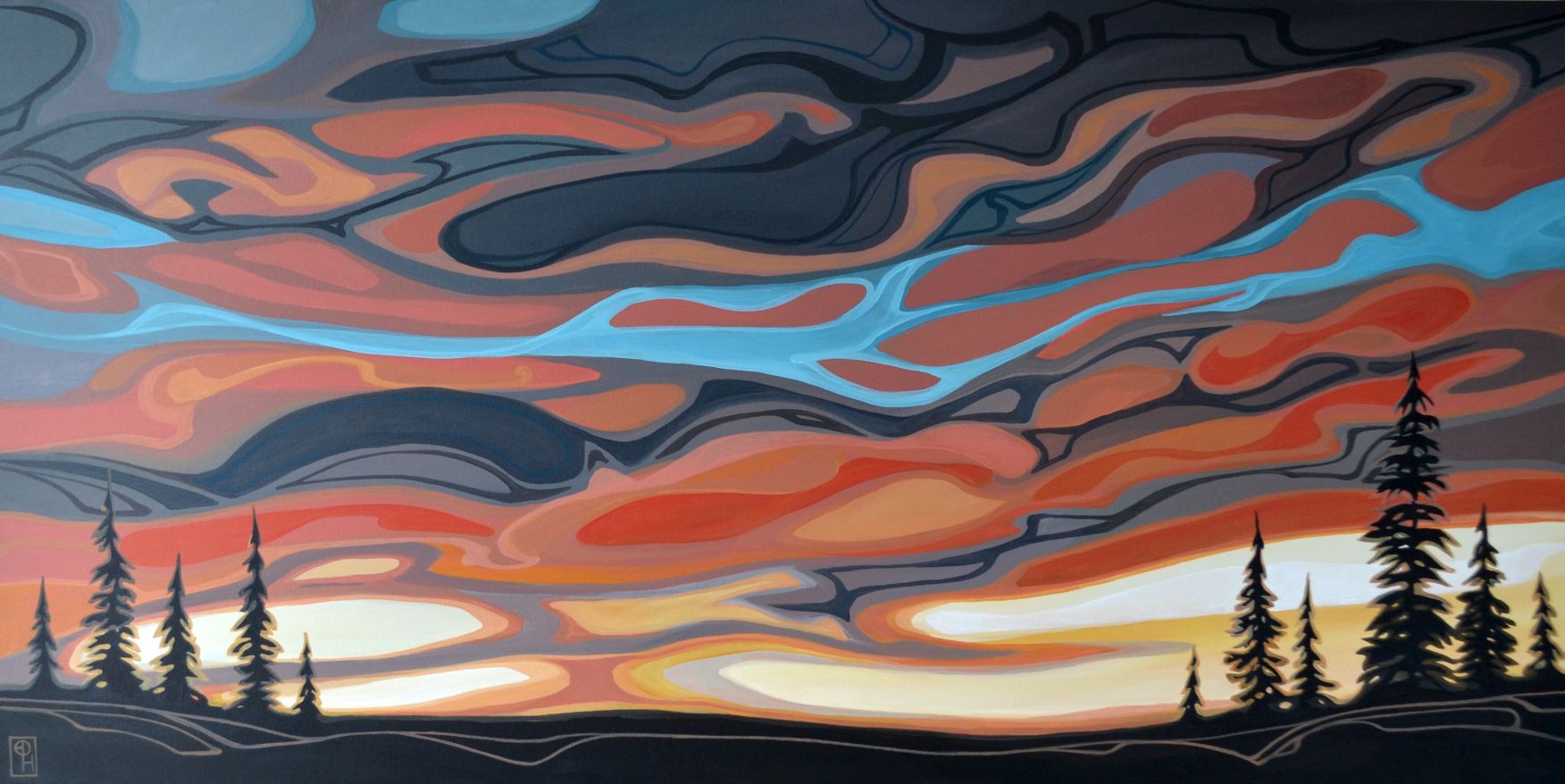 Erica Hawkes, "Red & Ochre Sunset", Acrylic, 24" x 48"