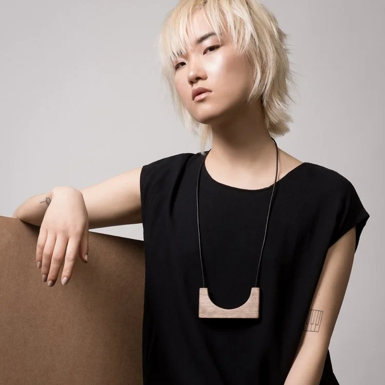 Moonrise Necklace , hardwood and leather cord