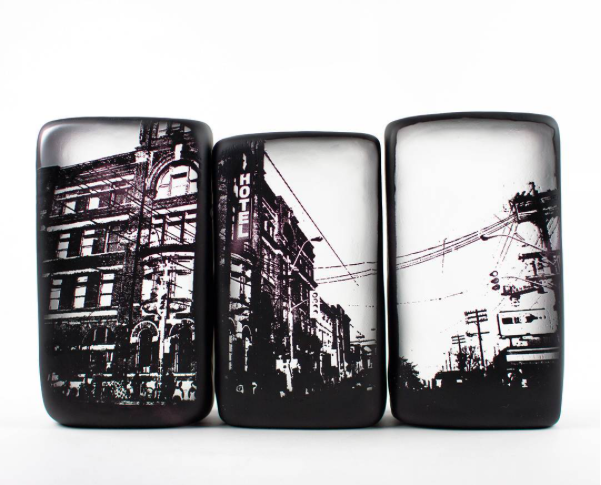 Gladstone Hotel Photobox Set, mixed media on blown glass, 13 x 8 x 2 in. (33 x 20.5 x 5 cm)
