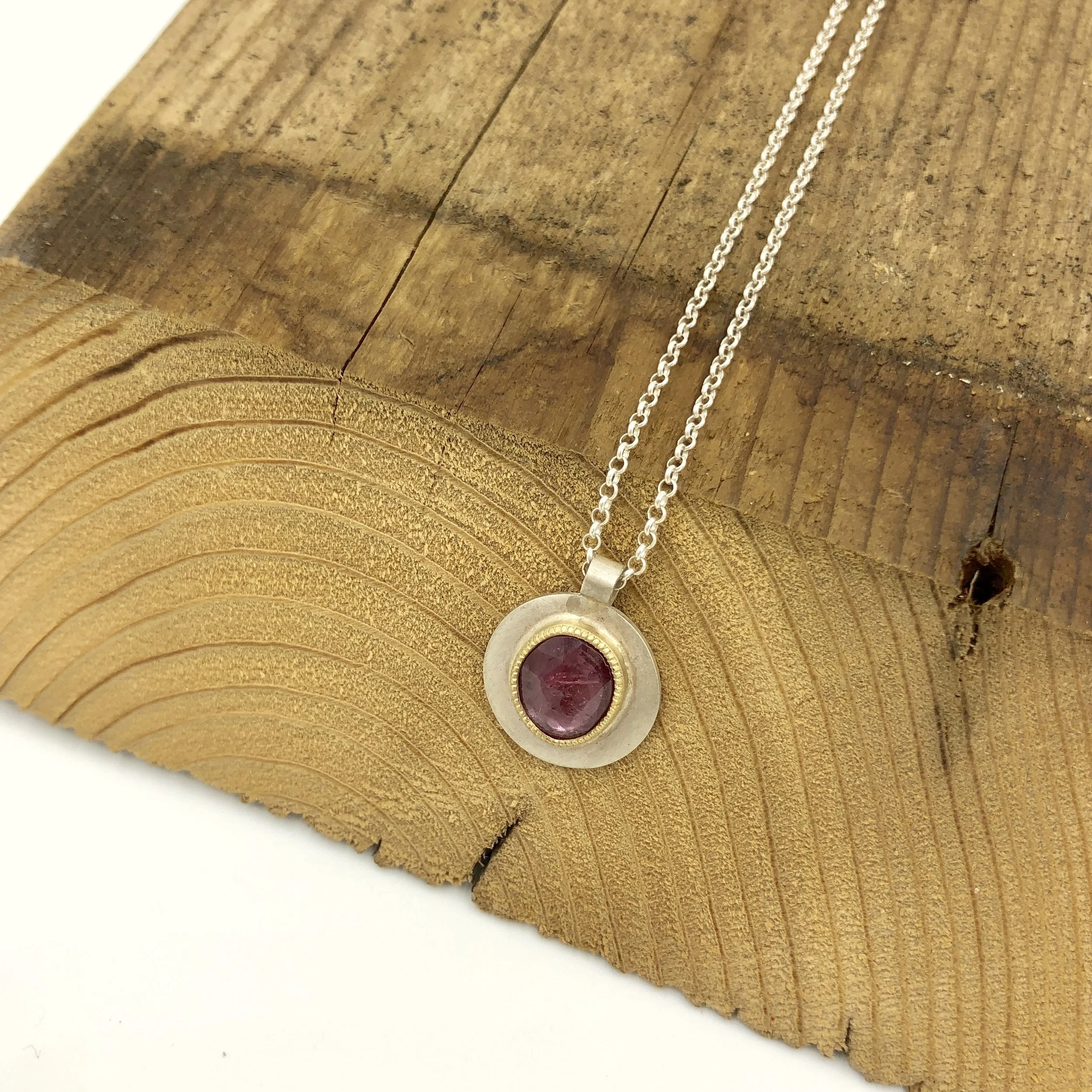Andrea Mueller, Pink sapphire, gold and sterling silver necklace