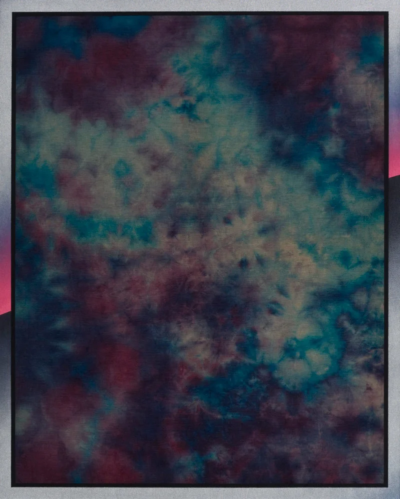 VisionQuest™ Textile dye, acrylic and spray paint on linen 50 x 40 inches