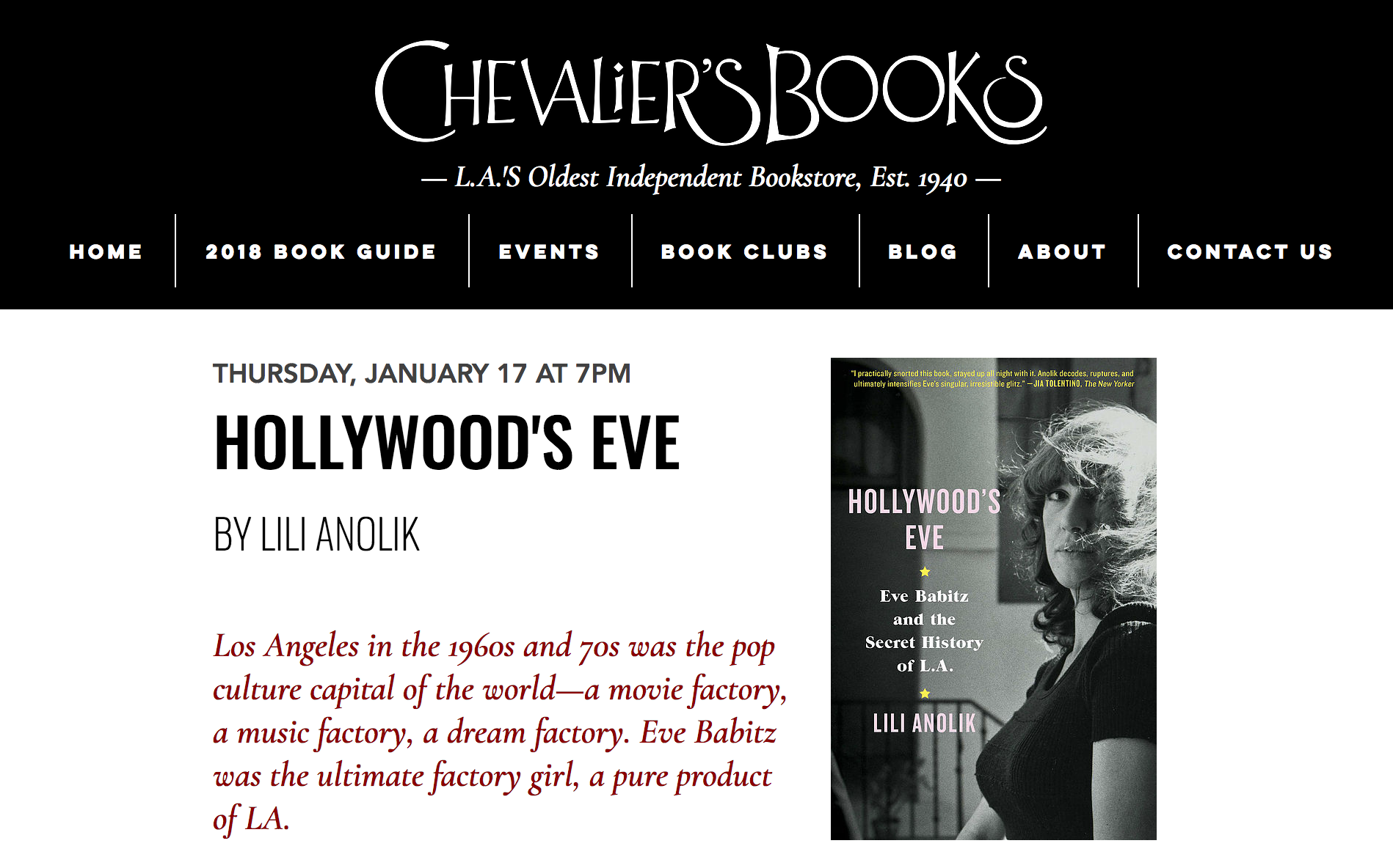 Hollywood's Eve Comes To Hollywood (Specifically Chevalier's Books)