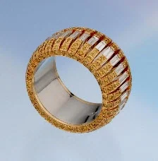2007 Spectrum - Honorable Mention Classical Ricardo Basta Fine Jewelry & E. Eichberg Jewelers 18K yellow gold and platinum "Flying Baguettes" eternity band featuring Diamonds (1.94 ctw) and natural yellow Diamonds (1.20 ctw).